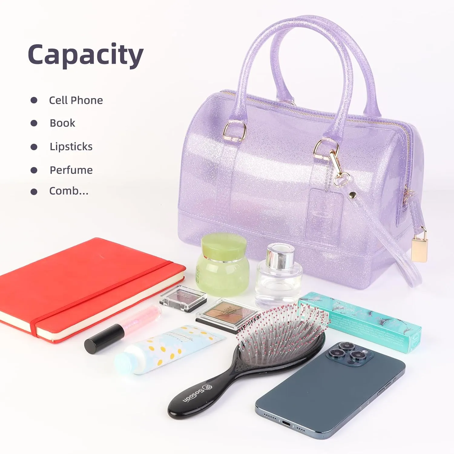 Ladies Summer Jelly Pillow-shaped Top Handle Handbag Candy Color Transparent Crystal Purse