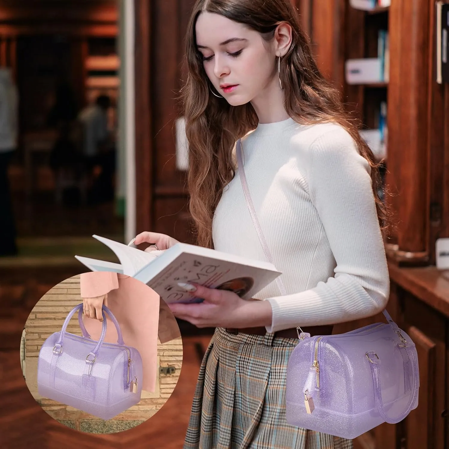 Ladies Summer Jelly Pillow-shaped Top Handle Handbag Candy Color Transparent Crystal Purse