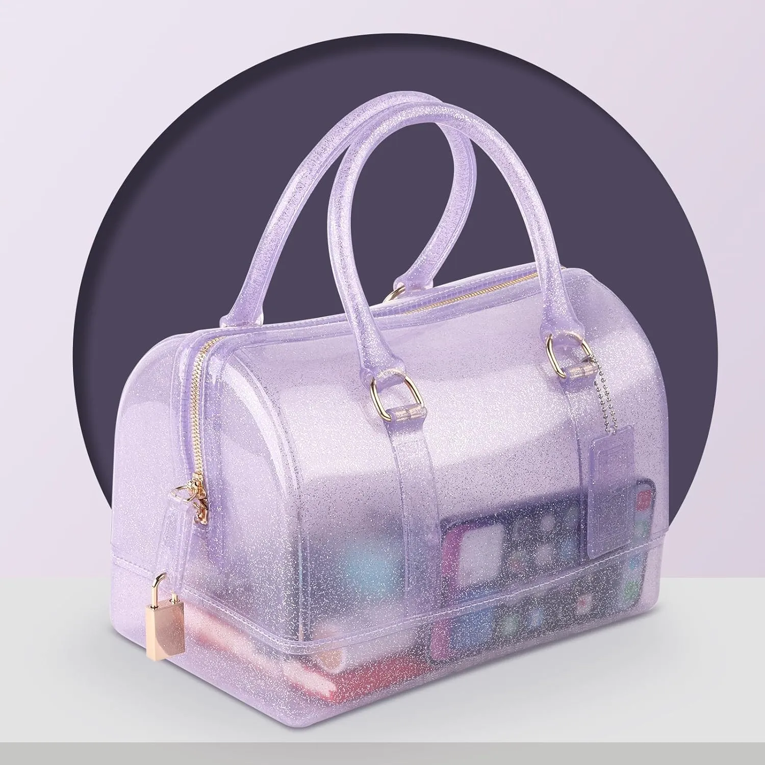 Ladies Summer Jelly Pillow-shaped Top Handle Handbag Candy Color Transparent Crystal Purse