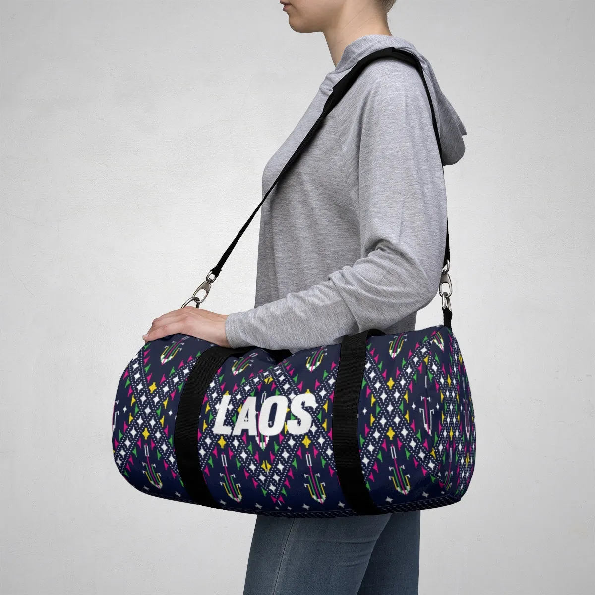 Lao Navy Traditional Textile Duffle Bag