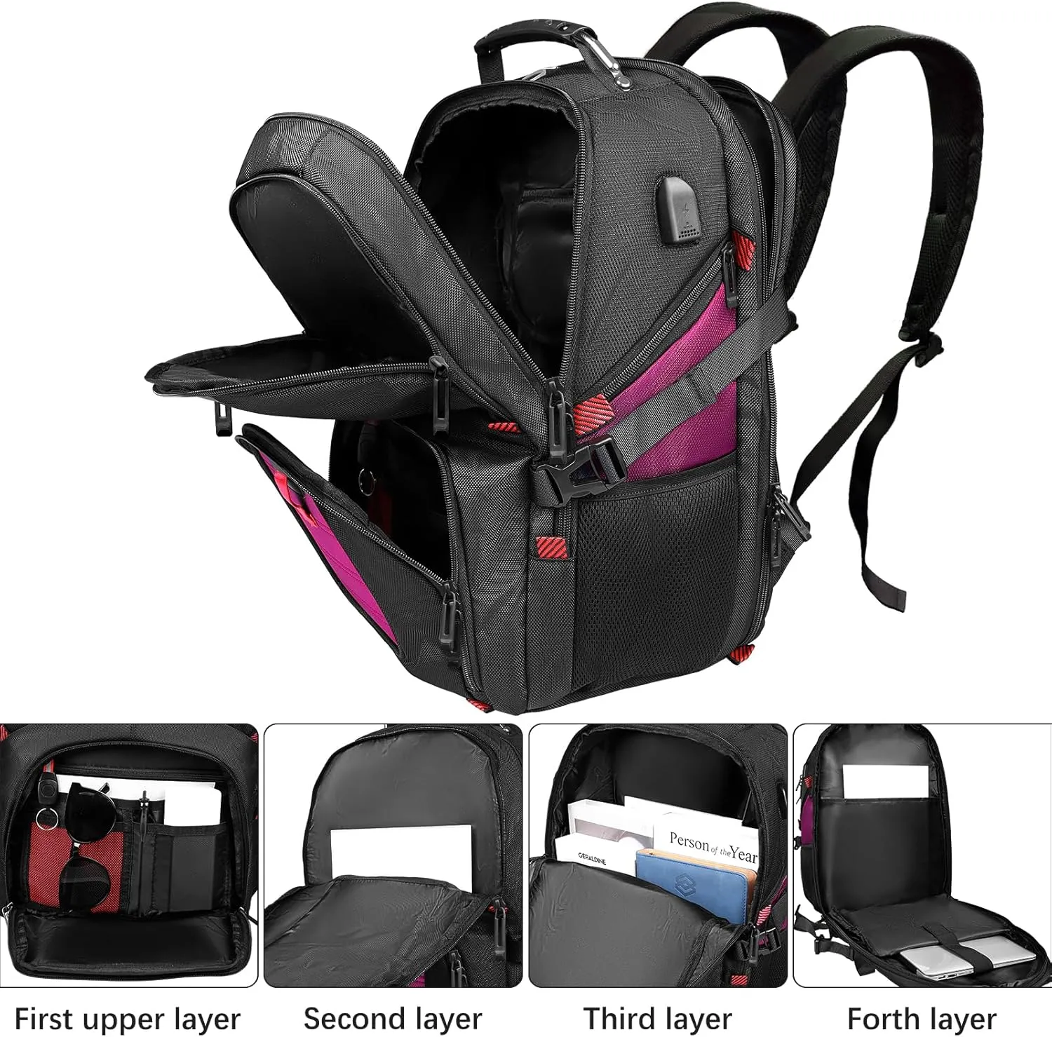 Large Travel Backpacks for Women, 17 Inch Laptop Backpack, Big Computer Backpack with Anti Theft Pockets, TSA Flight Approved Business Bag with USB Charging Port, Gifts for Her, Purple