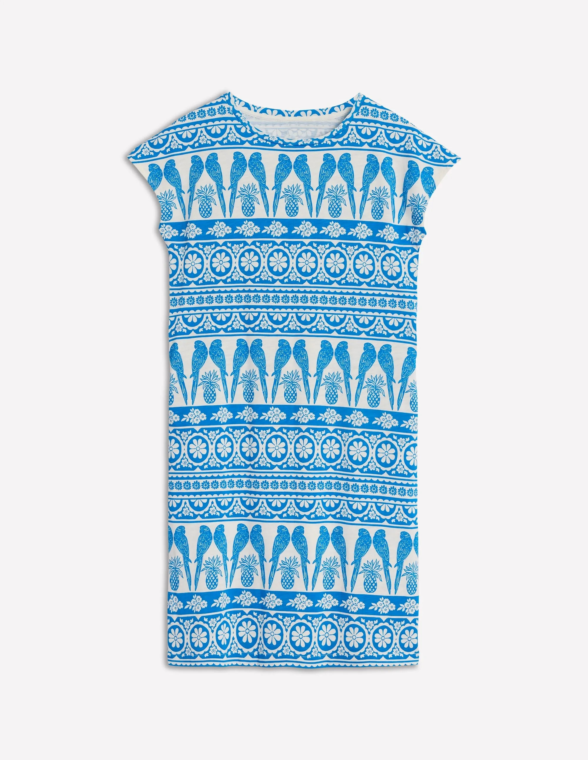 Leah Jersey T-shirt Dress-Cerulean Blue, Ornate Tropic
