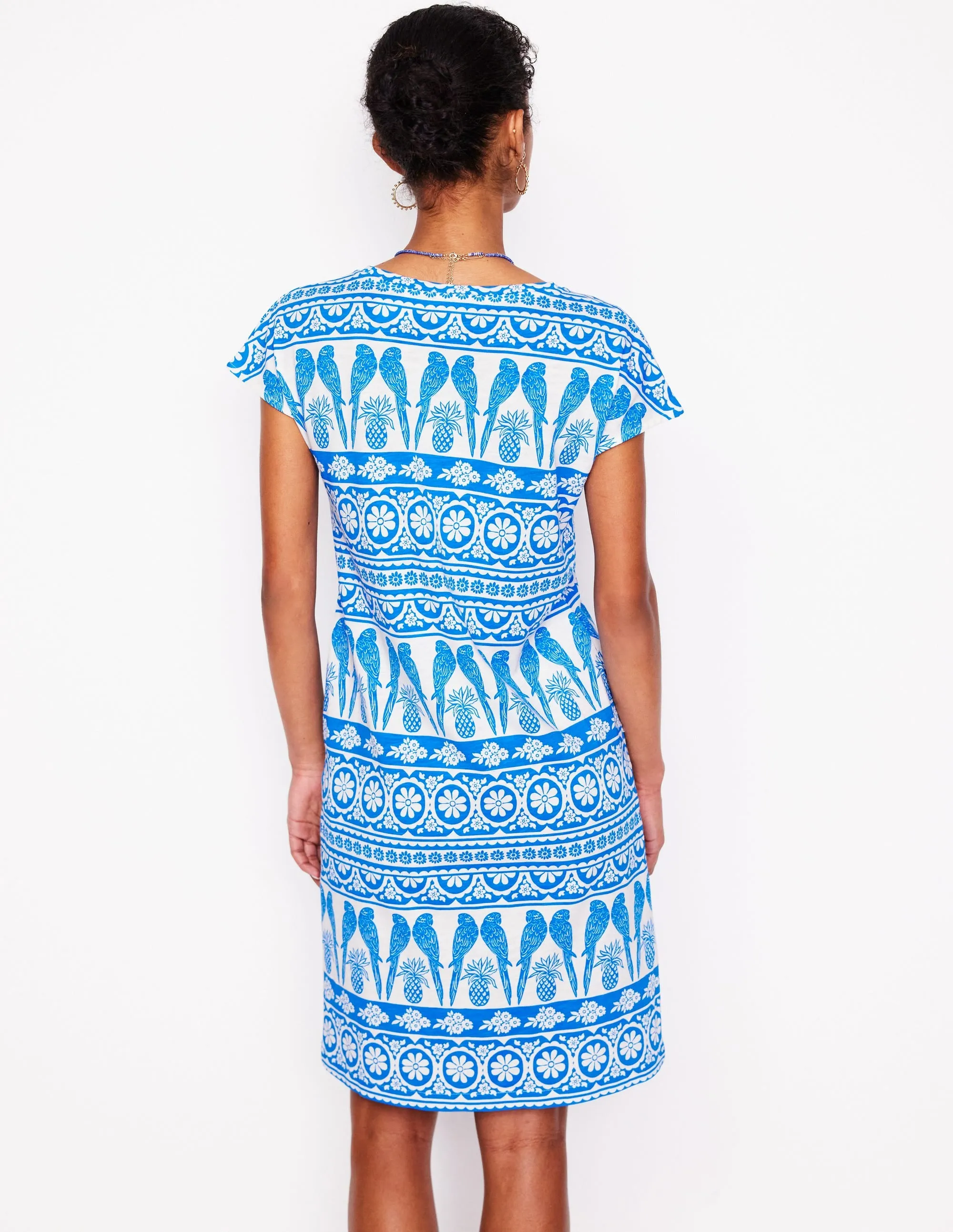 Leah Jersey T-shirt Dress-Cerulean Blue, Ornate Tropic