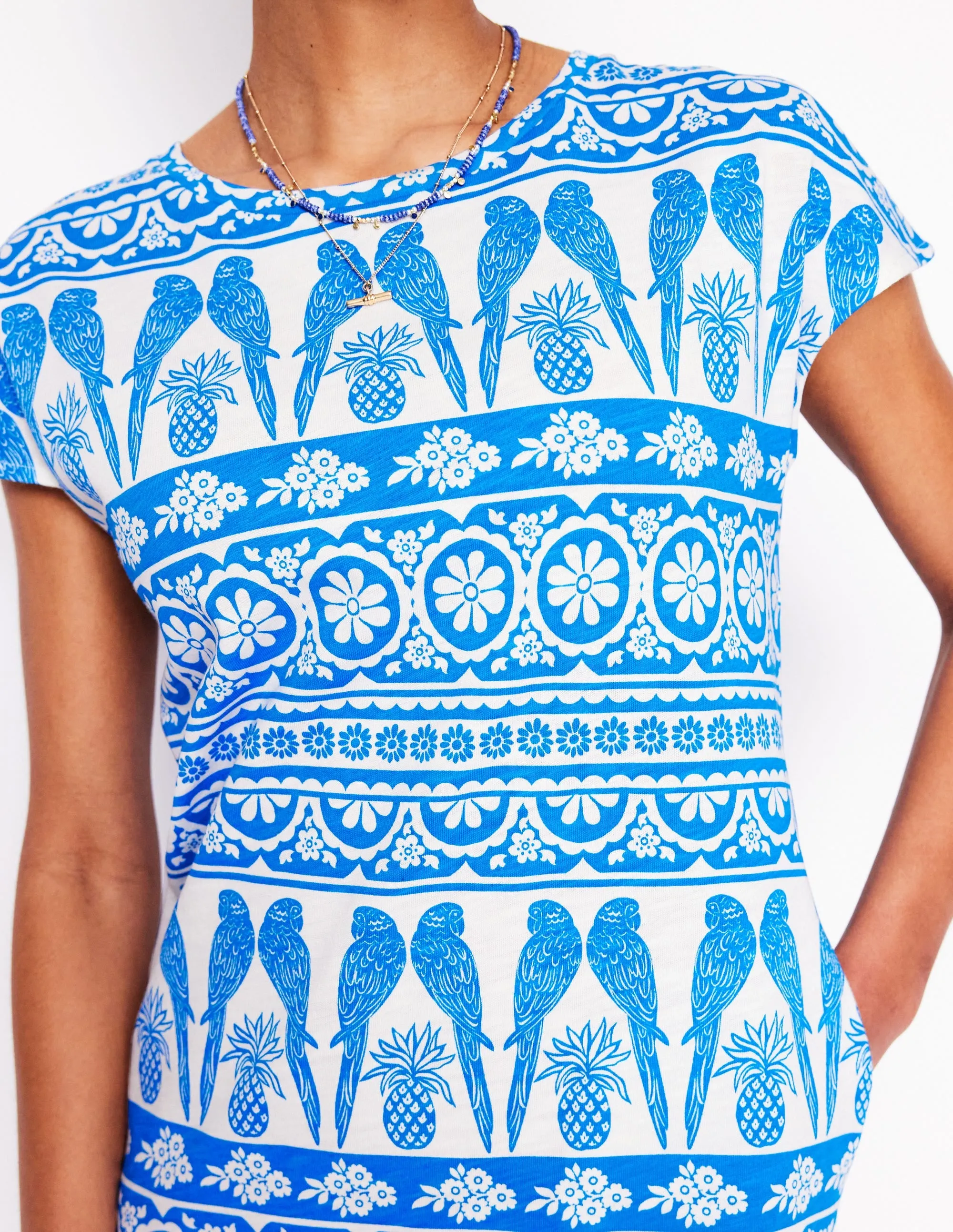 Leah Jersey T-shirt Dress-Cerulean Blue, Ornate Tropic