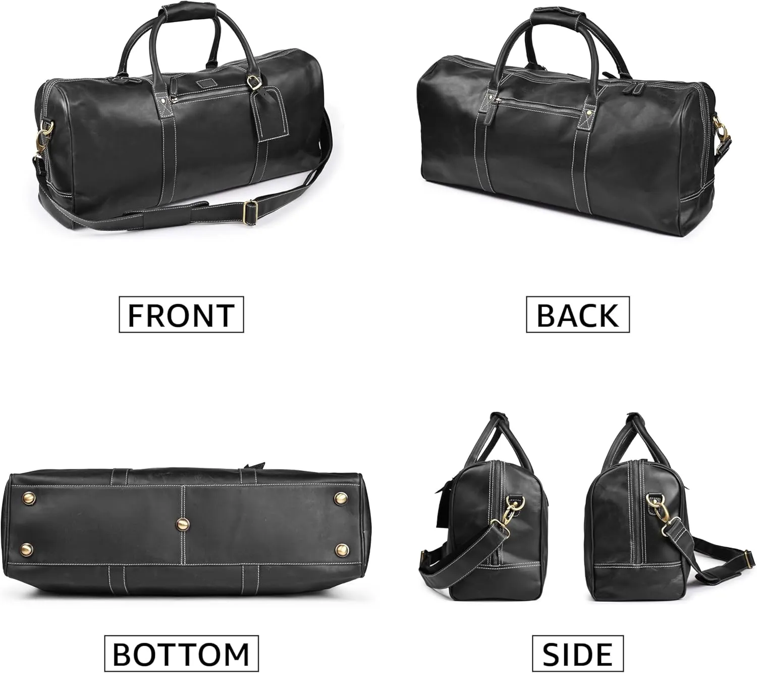 Leather Village Premium Leather Duffel Bags for Men & Women-Stylish Travel Weekender Carry-On Sports Gym Overnight Luggage Bag - 24 Inch - Black
