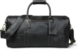 Leather Village Premium Leather Duffel Bags for Men & Women-Stylish Travel Weekender Carry-On Sports Gym Overnight Luggage Bag - 24 Inch - Black