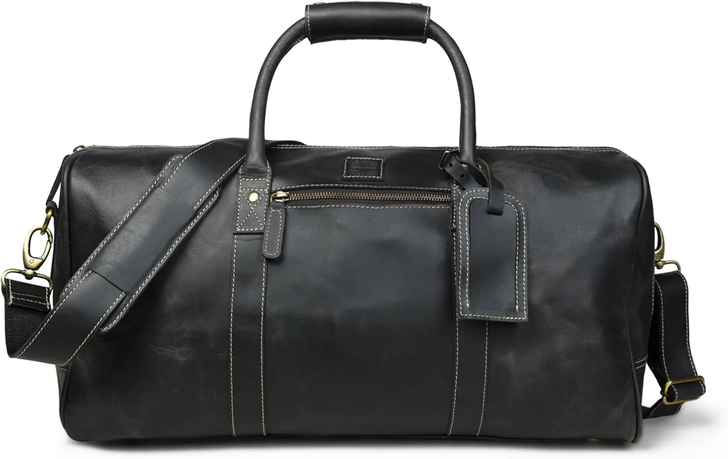 Leather Village Premium Leather Duffel Bags for Men & Women-Stylish Travel Weekender Carry-On Sports Gym Overnight Luggage Bag - 24 Inch - Black