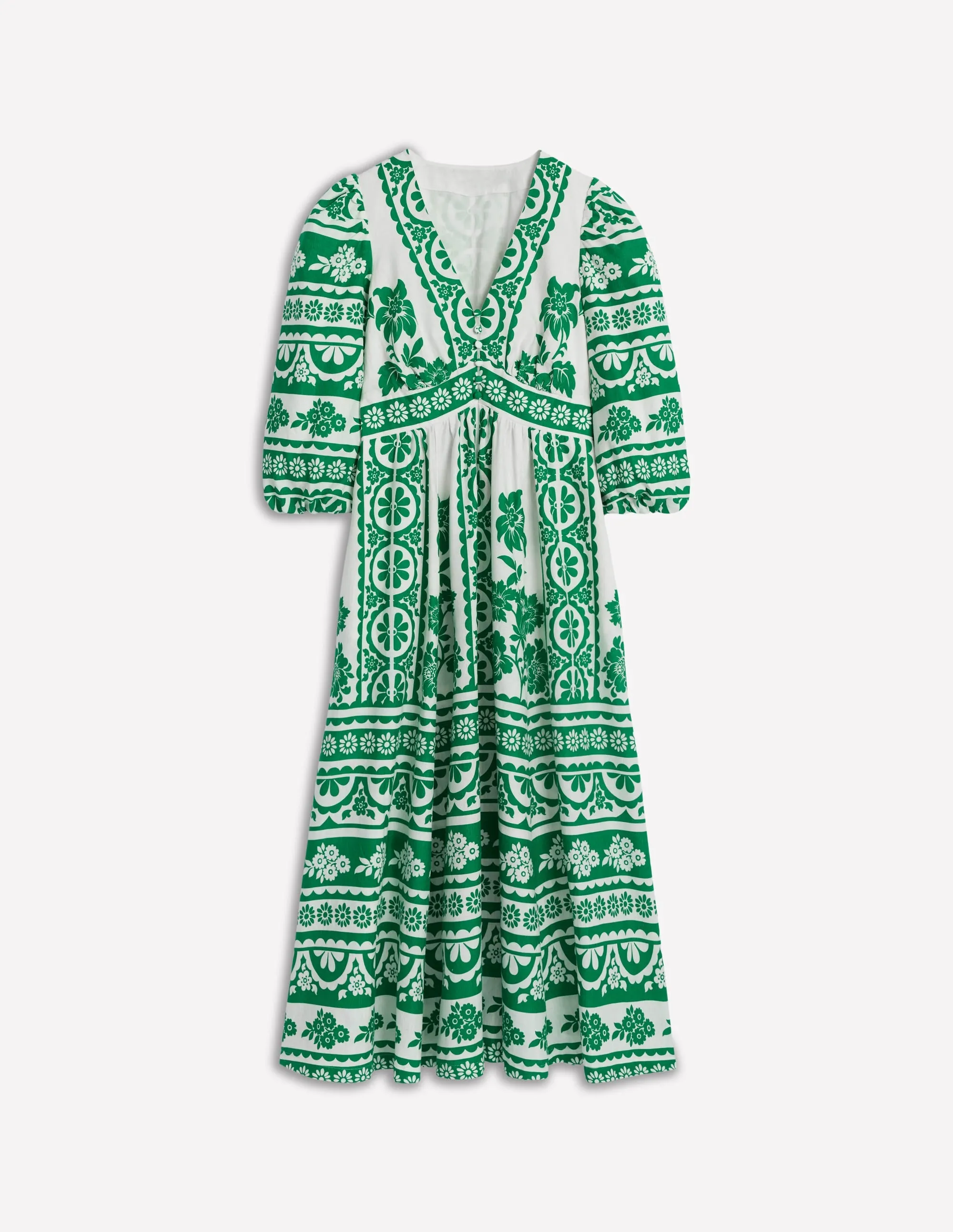 Lola Blouson Maxi Dress-Rich Emerald, Ornate Tropics