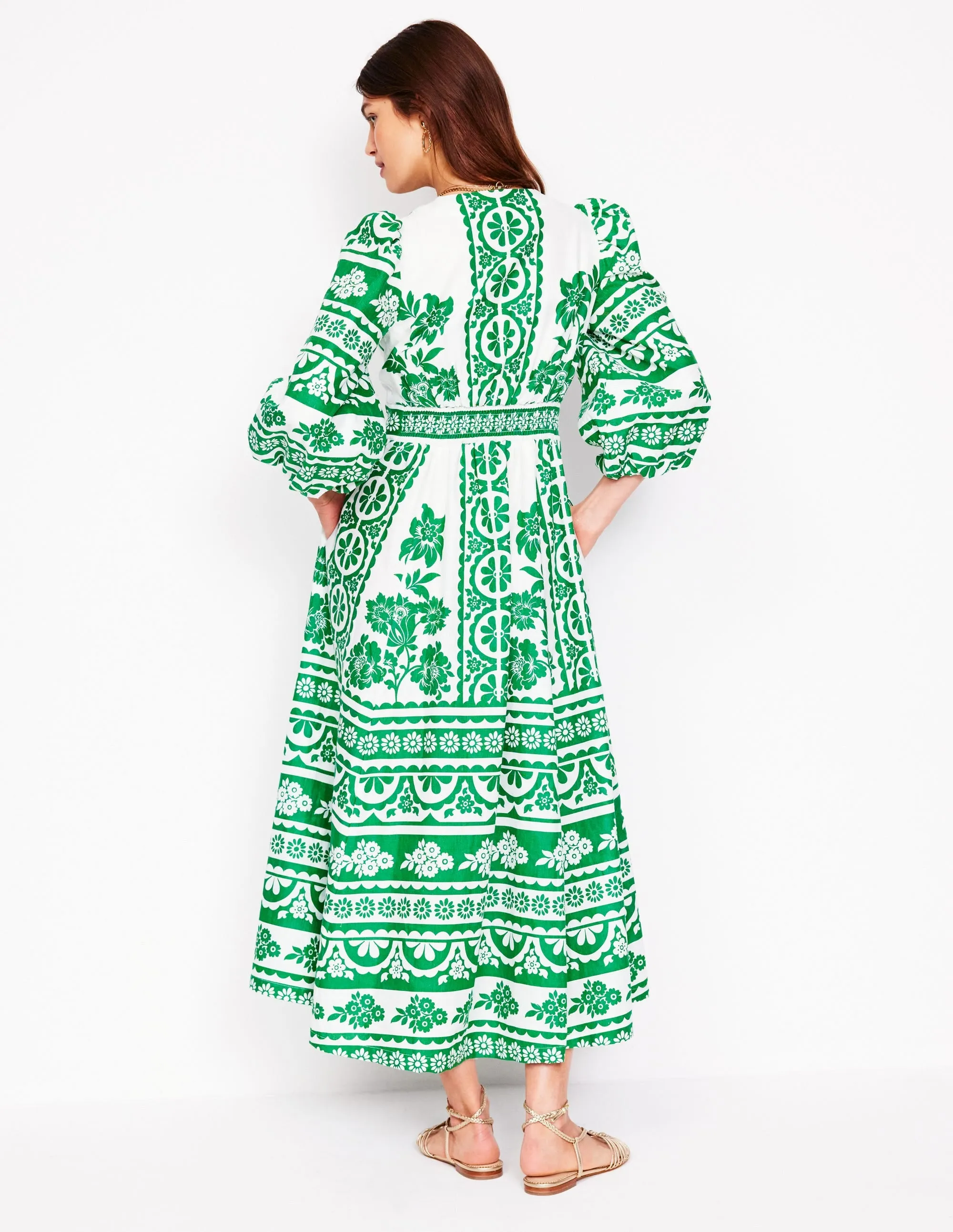 Lola Blouson Maxi Dress-Rich Emerald, Ornate Tropics