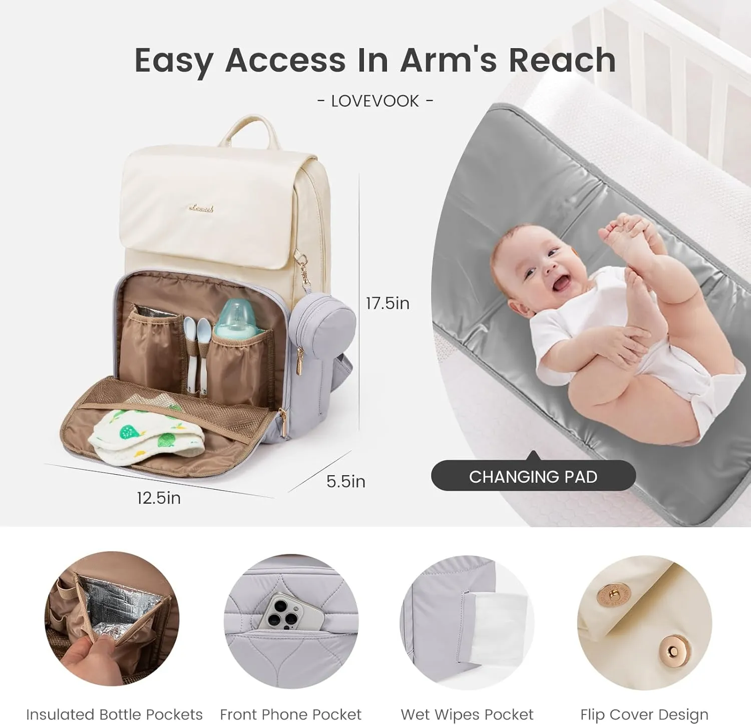 LOVEVOOK Diaper Bag Backpack, Baby Travel Bags for Boys & Girl, Toddler Diaper Bag with Changing Station & Pacifier Case, Paaleras Para Bebe Nia & Nio - Newborn Essentials Must Haves Mom