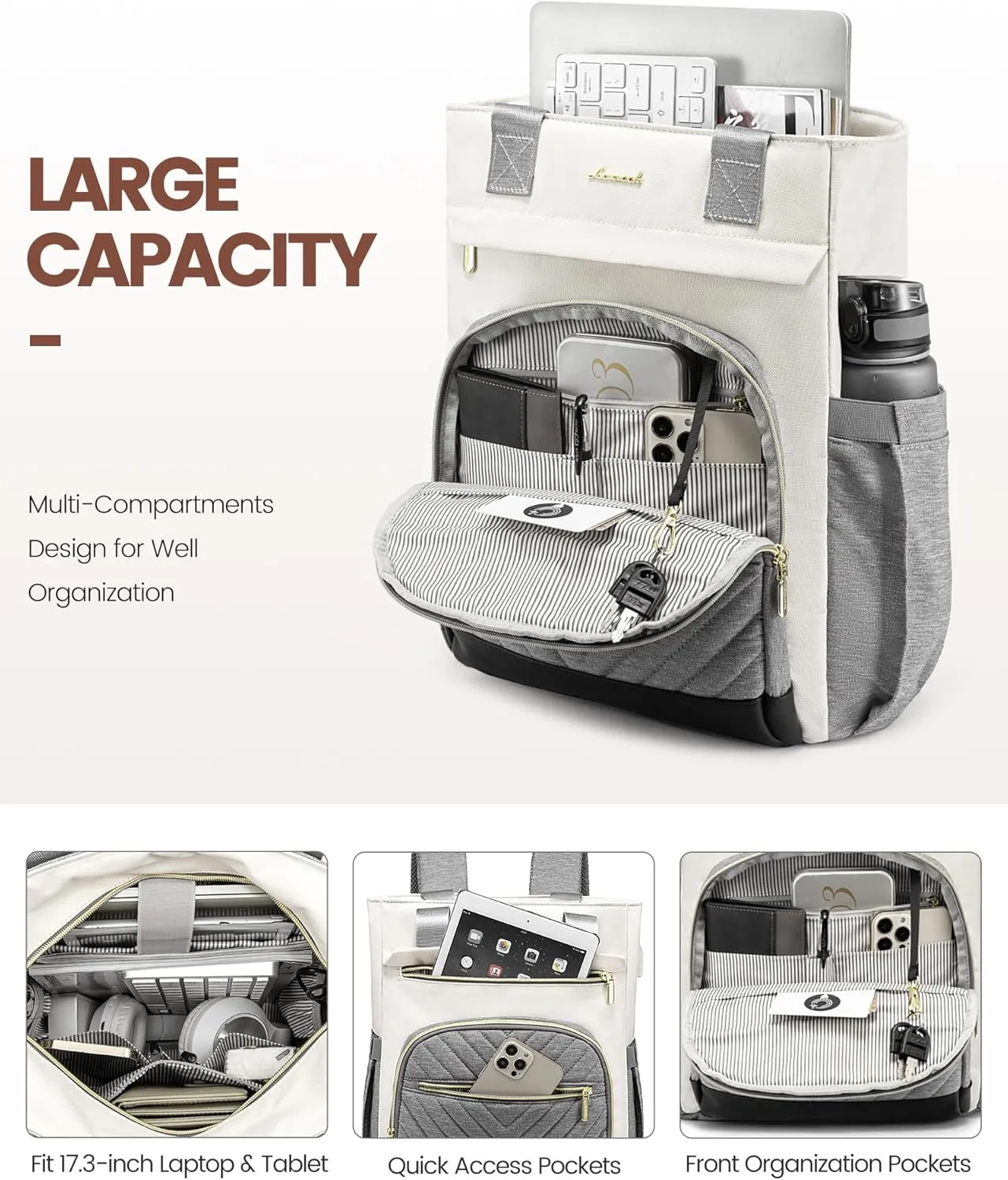 LOVEVOOK Laptop Backpack for Women, 17 Inch Work Laptop Bag Teacher Nurse Backpack, Wide Open Travel Backpack Purse Convertible Business Computer Tote Daypack