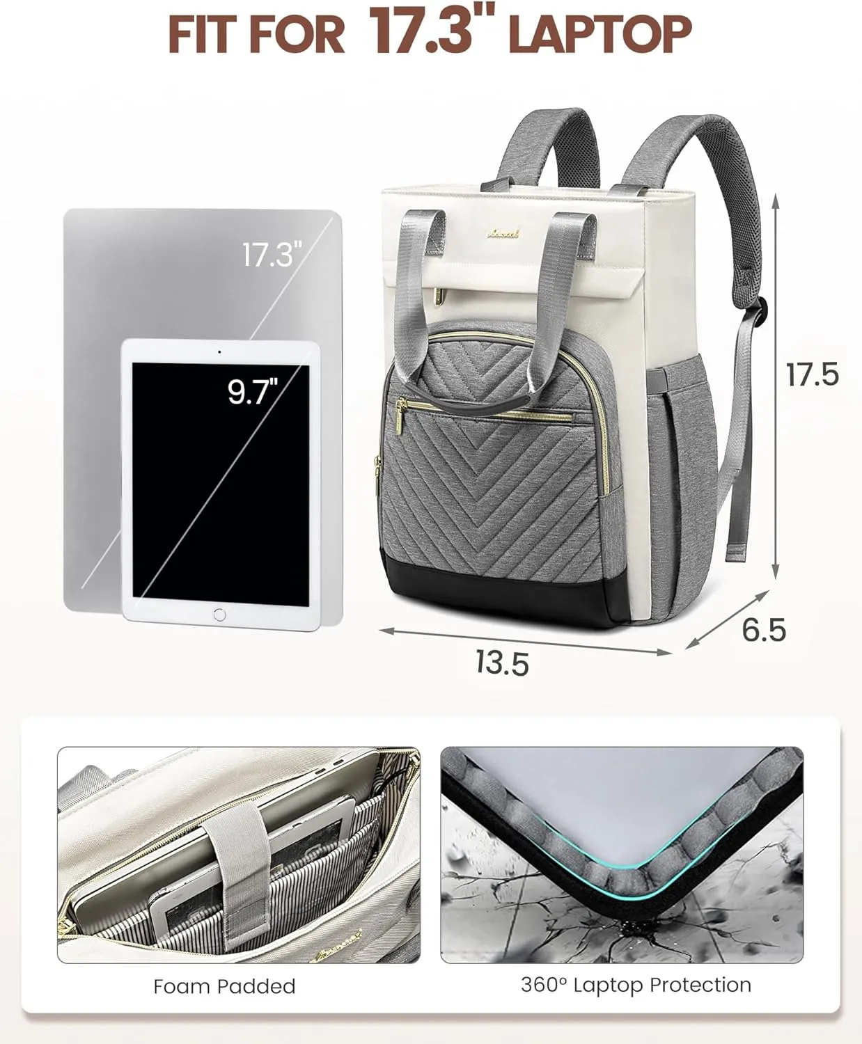 LOVEVOOK Laptop Backpack for Women, 17 Inch Work Laptop Bag Teacher Nurse Backpack, Wide Open Travel Backpack Purse Convertible Business Computer Tote Daypack