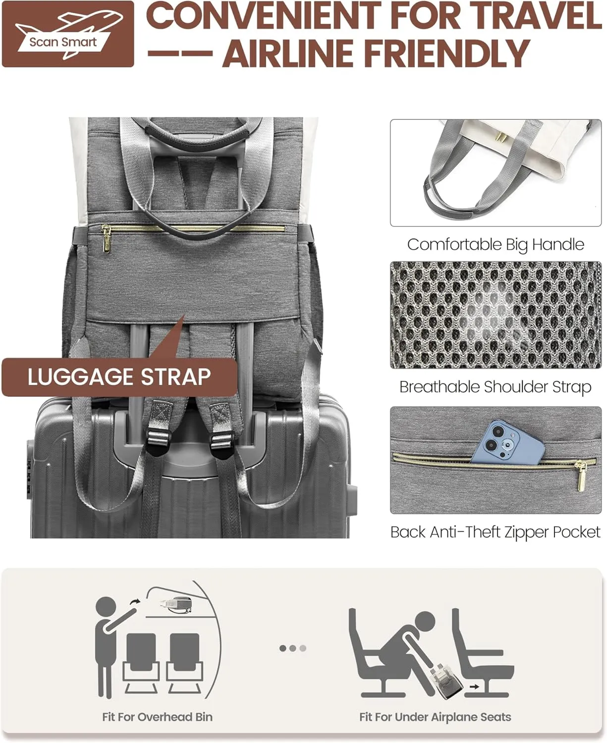 LOVEVOOK Laptop Backpack for Women, 17 Inch Work Laptop Bag Teacher Nurse Backpack, Wide Open Travel Backpack Purse Convertible Business Computer Tote Daypack