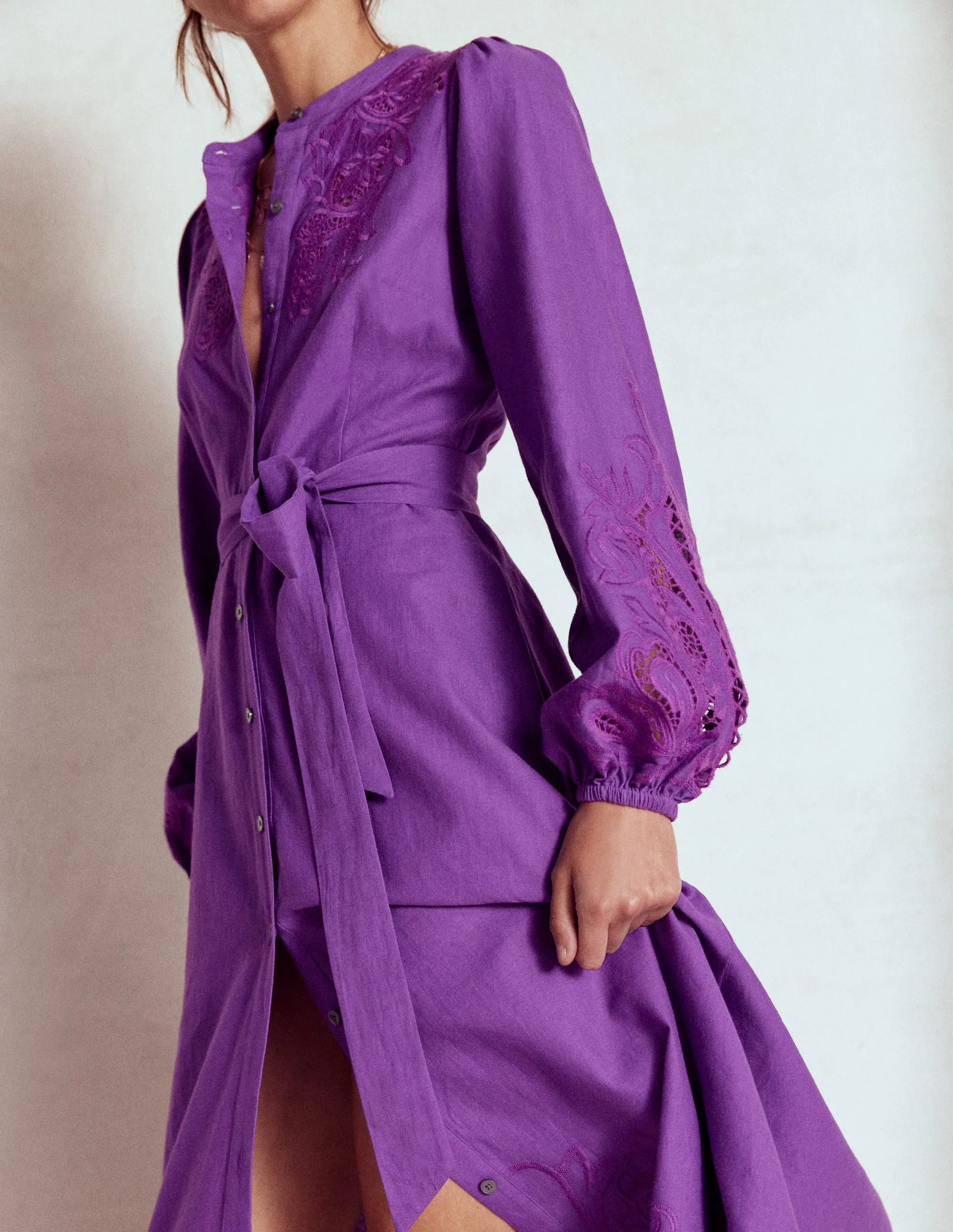 Mae Linen Blend Shirt Dress-Royal Purple