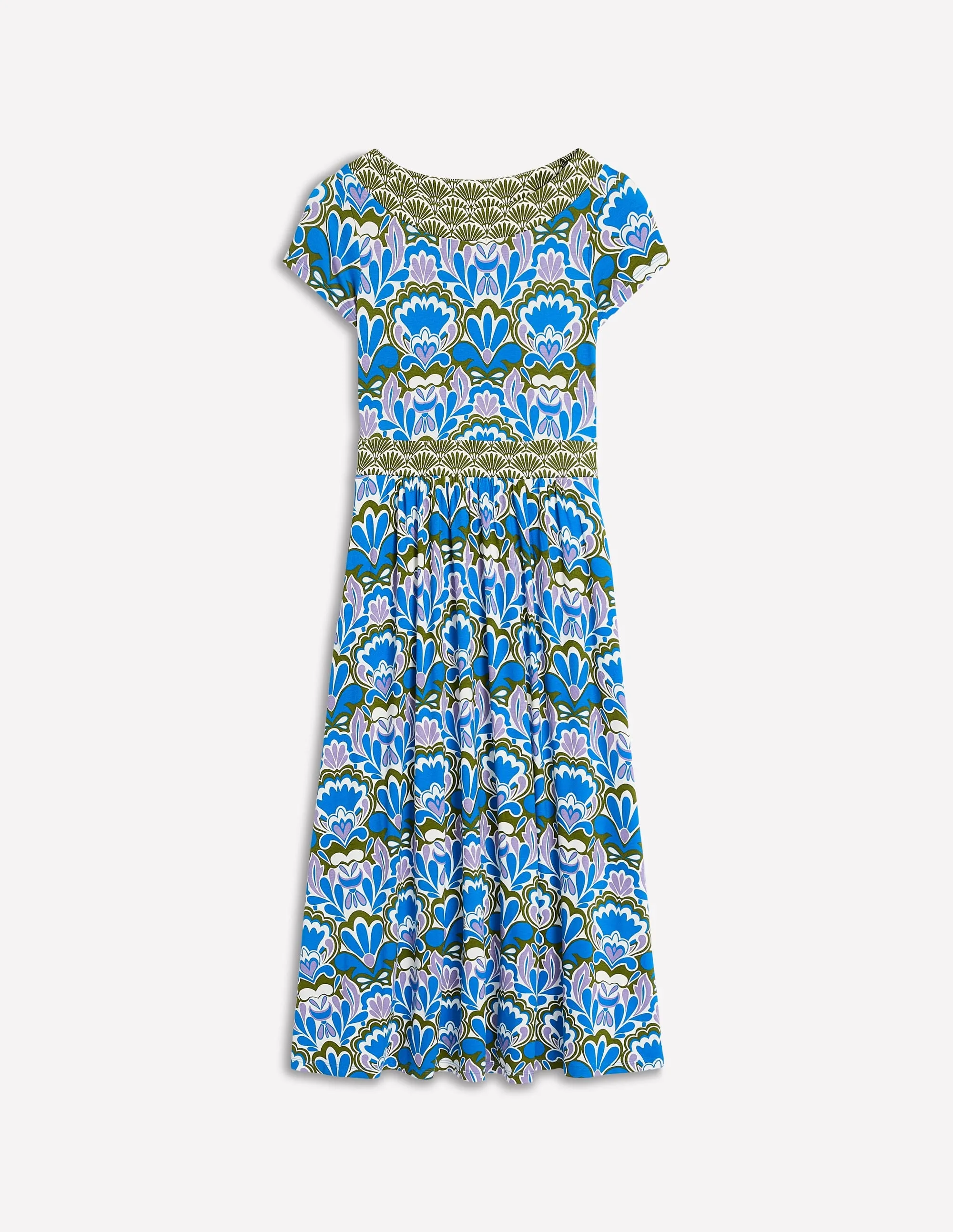 Melanie Jersey Midi Dress-Kingfisher Blue, Freesia Stamp