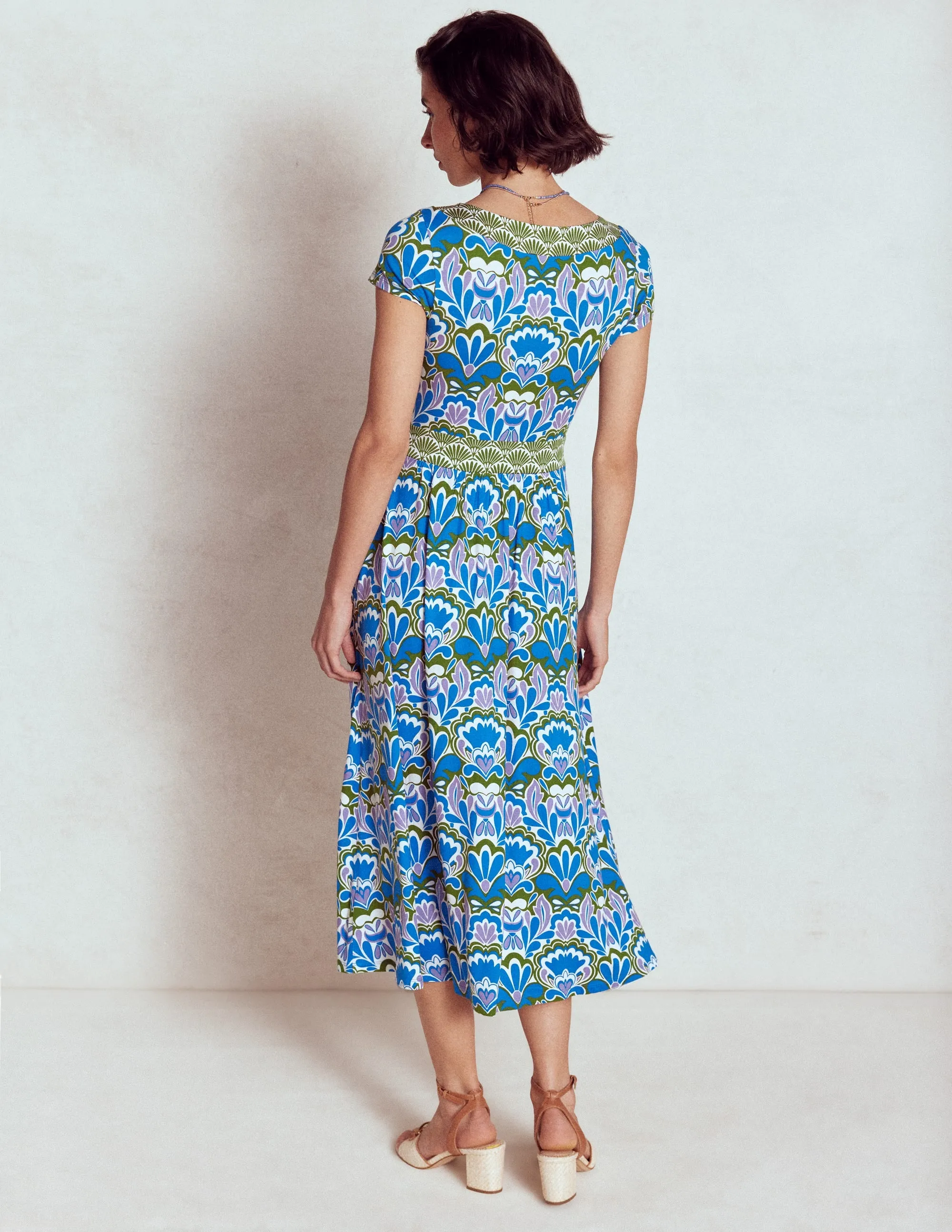 Melanie Jersey Midi Dress-Kingfisher Blue, Freesia Stamp