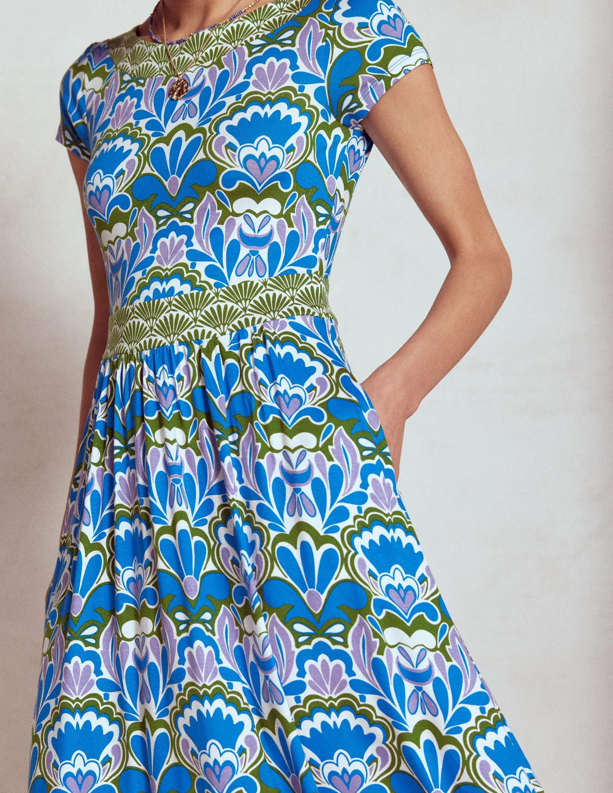 Melanie Jersey Midi Dress-Kingfisher Blue, Freesia Stamp