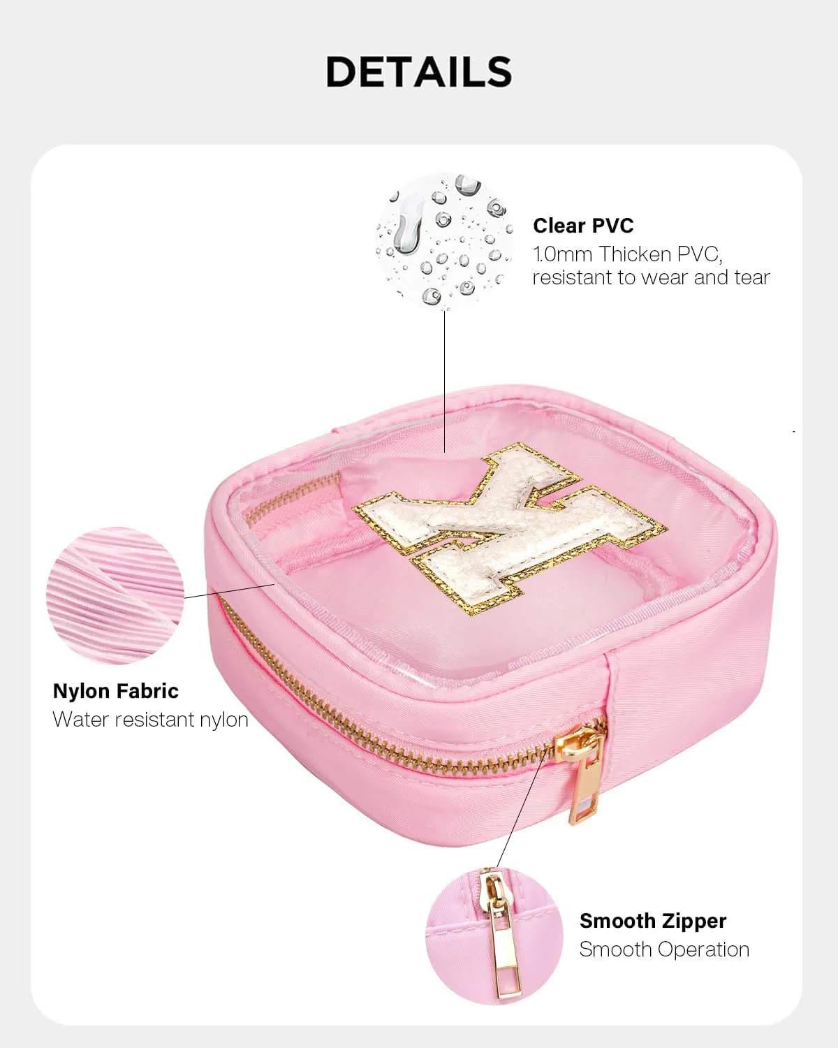 Mini Initial Makeup Bag | Clear Makeup Bag | Preppy Cosmetic Bags Easter Basket Essentials Gifts for Women Teen Girlfriend Teacher Brithday Clear Toiletry Bag Small Cosmetic Bag for Purse Pink K