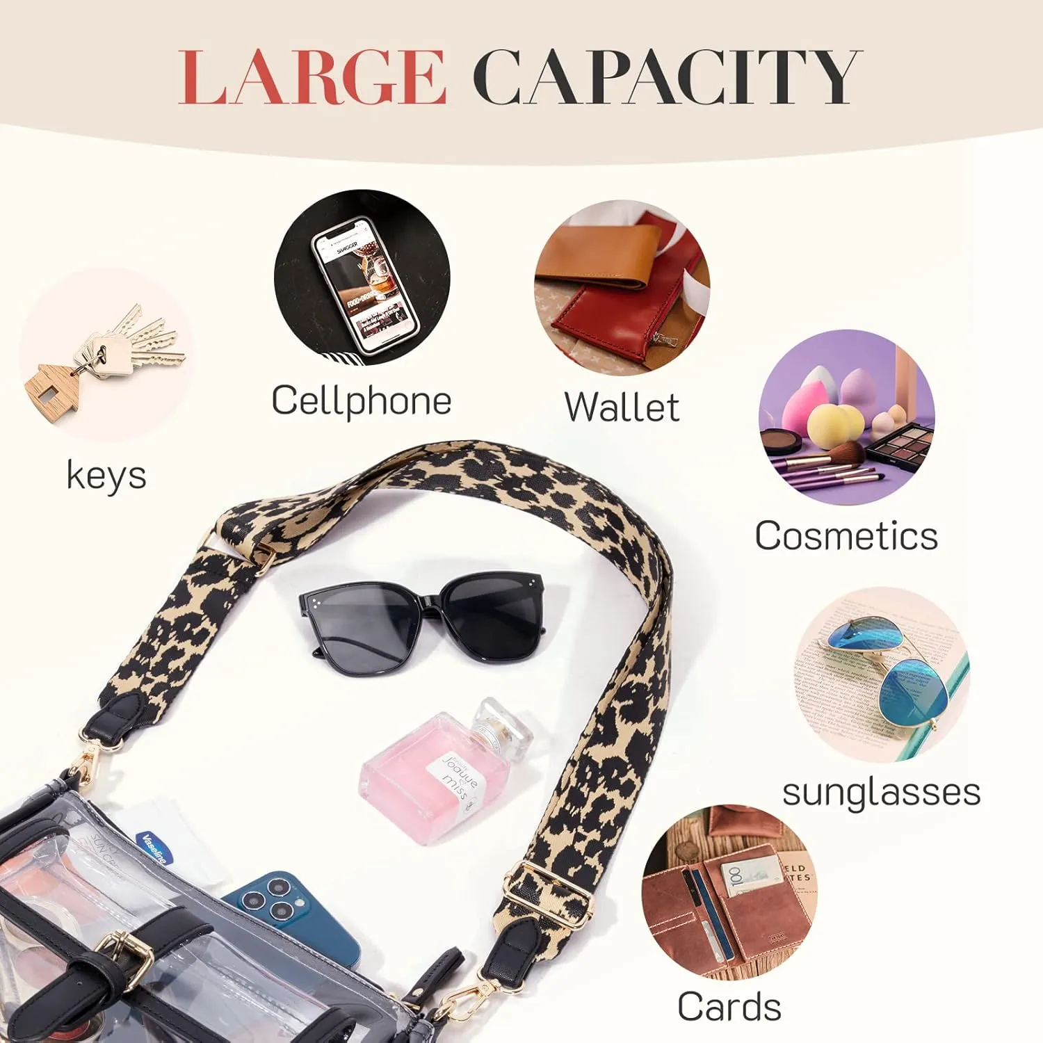 Missnine Clear Bag Stadium Approved PVC Crossbody Purse for Women Transparent Shoulder Concert Bag with Guitar Strap