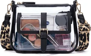 Missnine Clear Bag Stadium Approved PVC Crossbody Purse for Women Transparent Shoulder Concert Bag with Guitar Strap