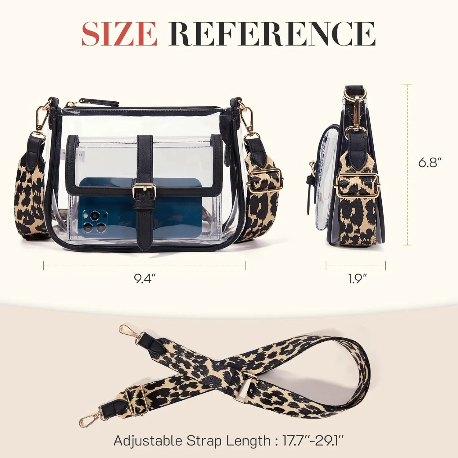 Missnine Clear Bag Stadium Approved PVC Crossbody Purse for Women Transparent Shoulder Concert Bag with Guitar Strap