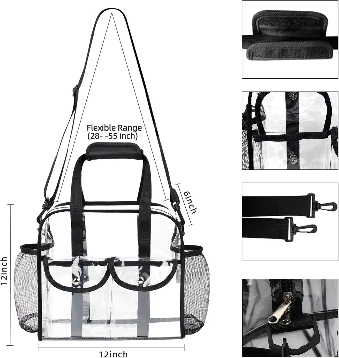 MOFASVIGI Clear Bag Stadium Approved Transparent Waterproof Clear Tote Bags for Work, Sports Games, Concerts,Travel-12 x12 x6