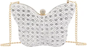 Naimo Womens Butterfly Clutch Bag Glitter Evening Bag Mini Handbag Sparkly Shoulder Chain Purse