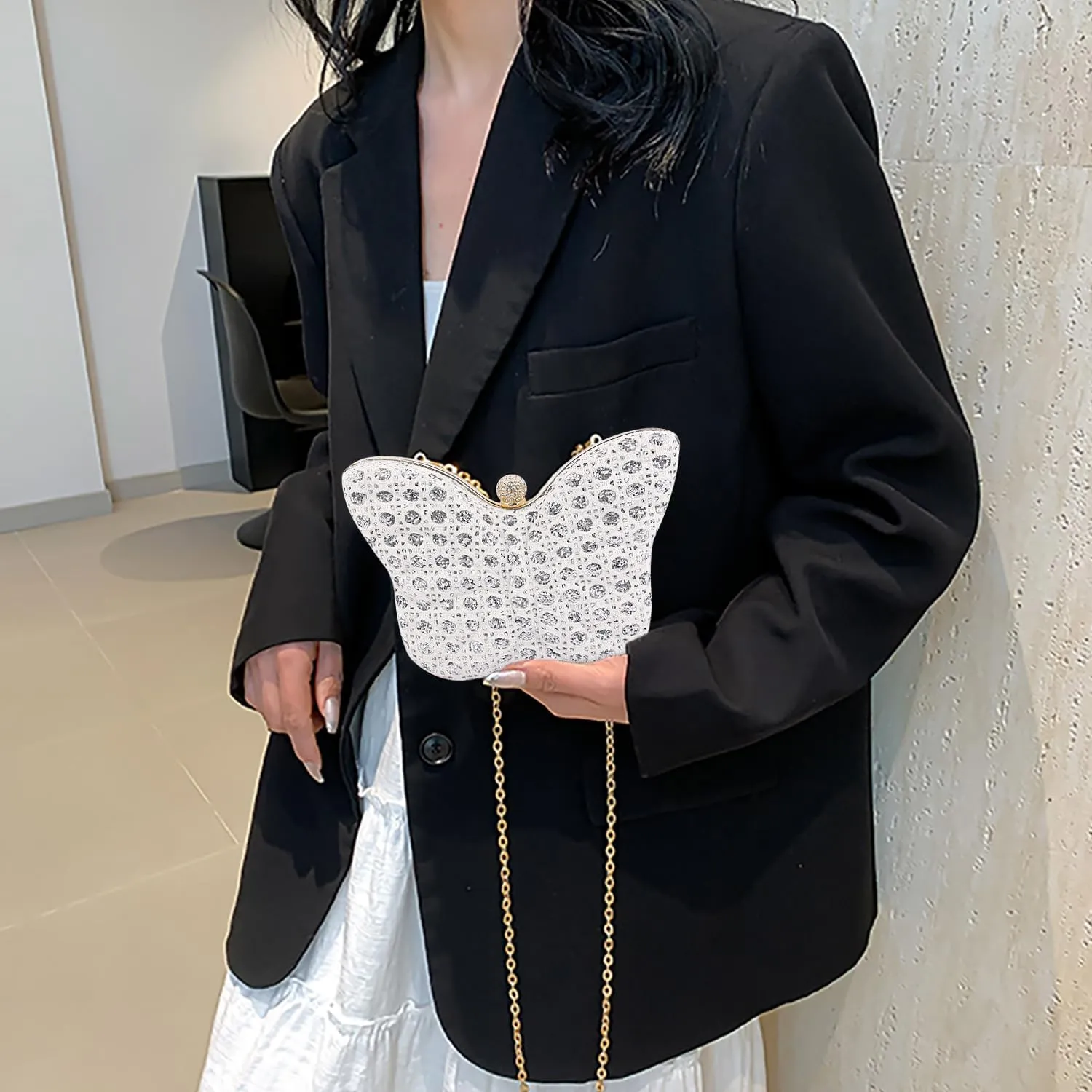 Naimo Womens Butterfly Clutch Bag Glitter Evening Bag Mini Handbag Sparkly Shoulder Chain Purse
