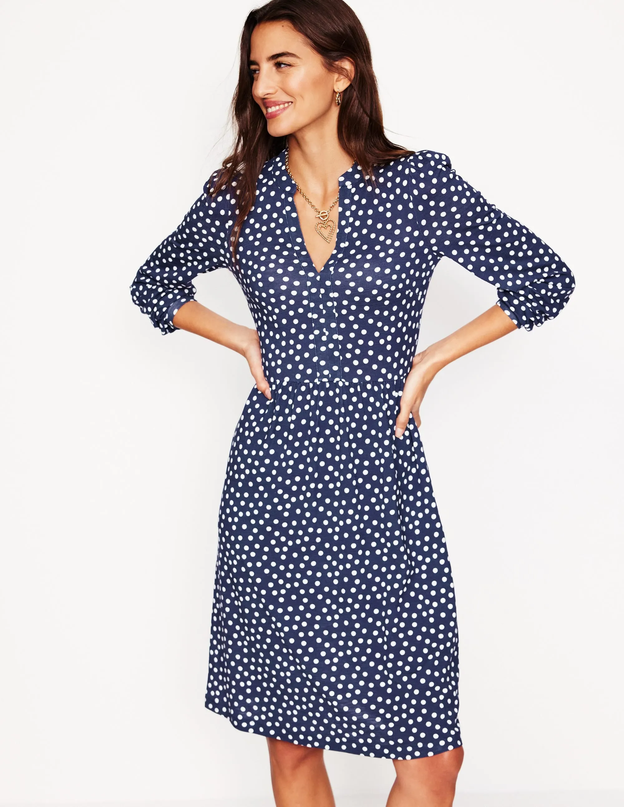 Naomi Relaxed Jersey Dress-French Navy, Abstract Dot