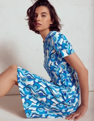 Naomi Short Sleeve Dress-Blue, Abstract Swirl