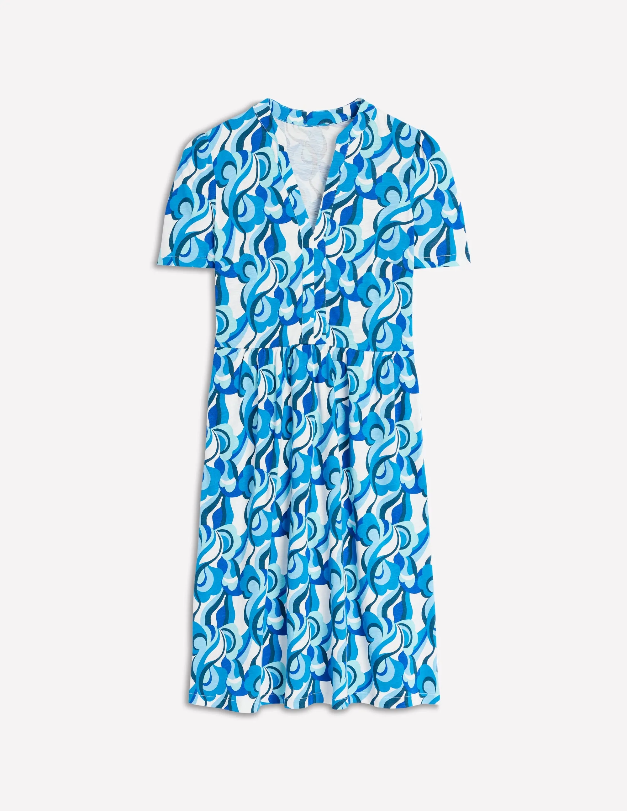 Naomi Short Sleeve Dress-Blue, Abstract Swirl