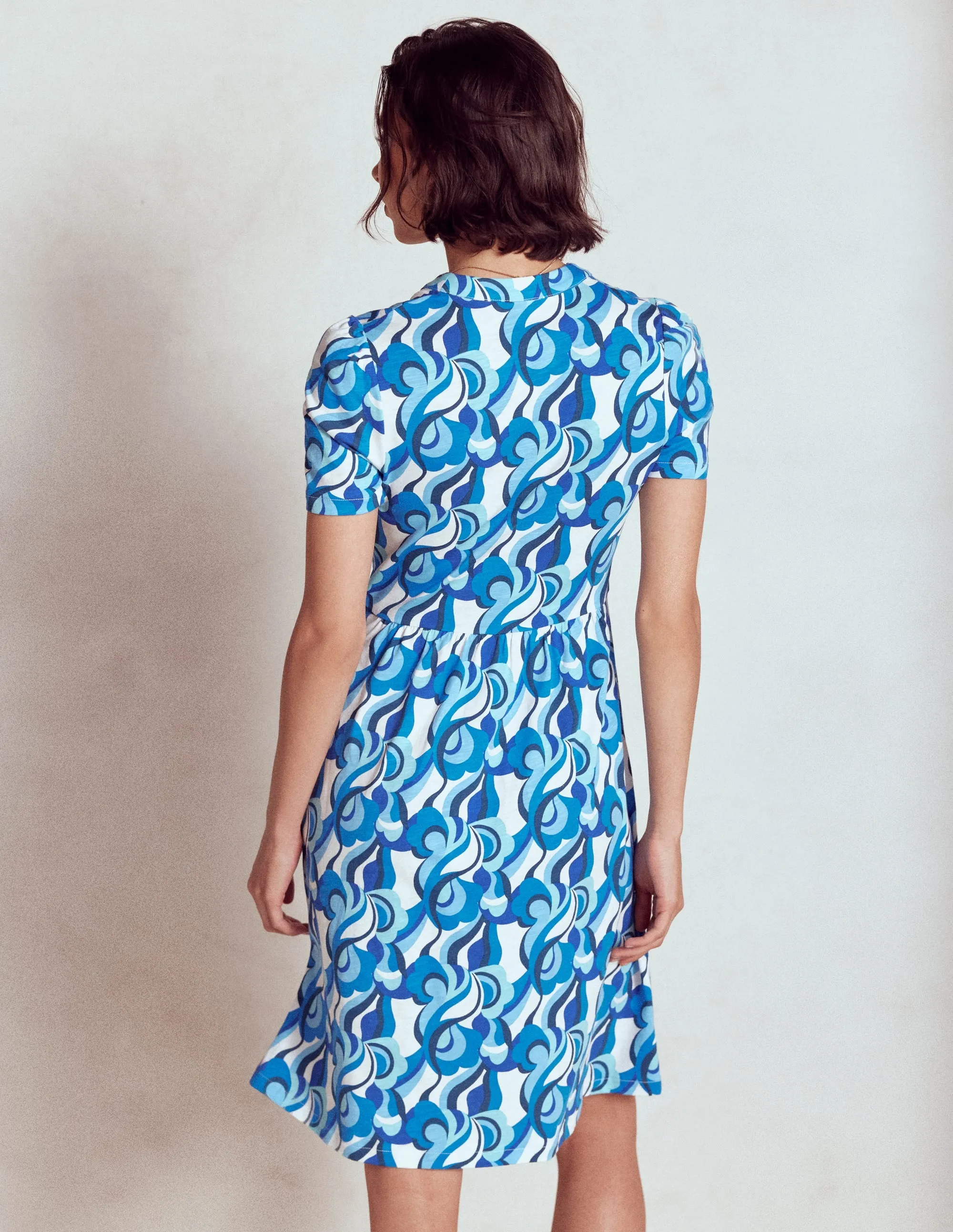 Naomi Short Sleeve Dress-Blue, Abstract Swirl