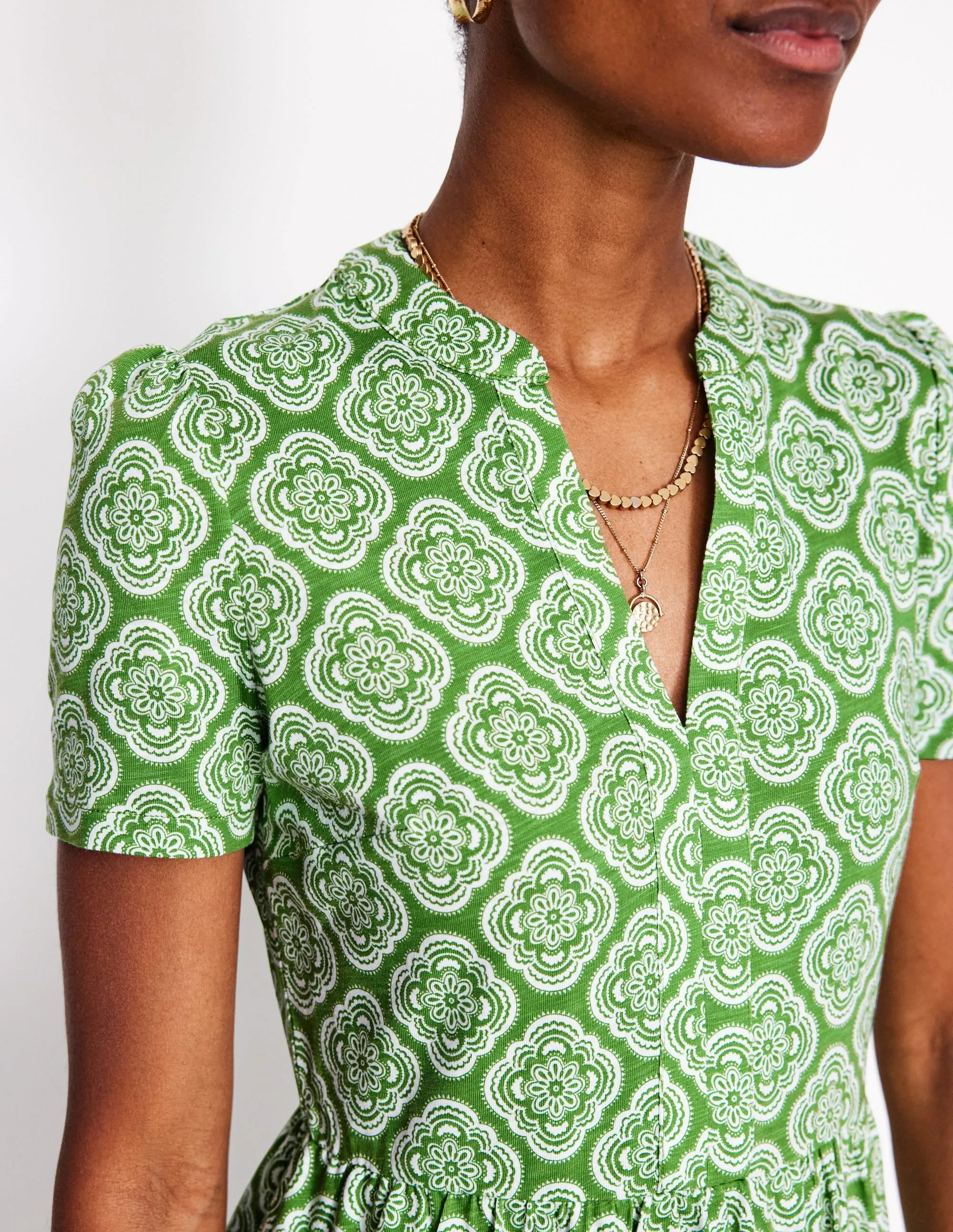 Naomi Short Sleeve Dress-Paradise Green, Botanic Blush