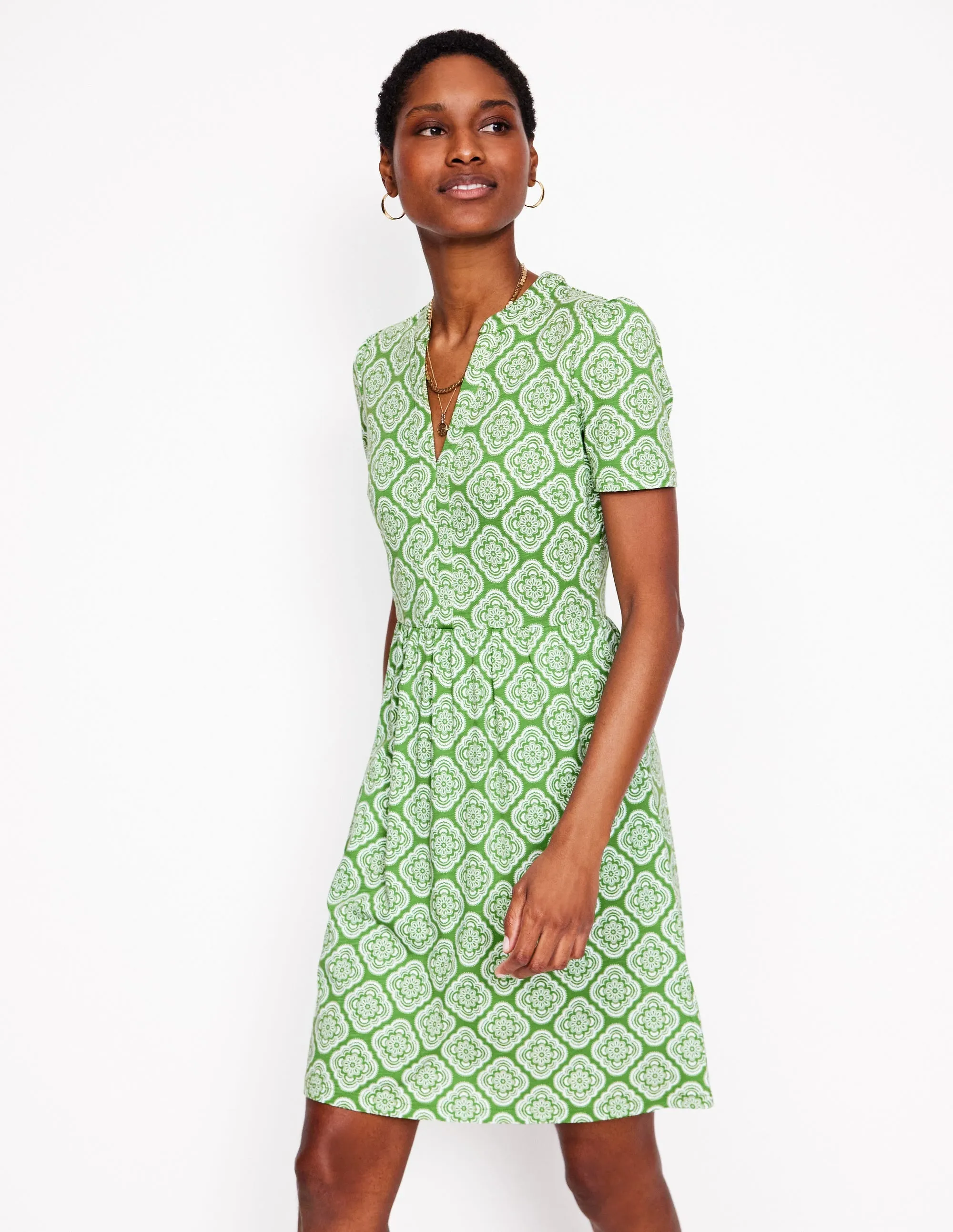 Naomi Short Sleeve Dress-Paradise Green, Botanic Blush