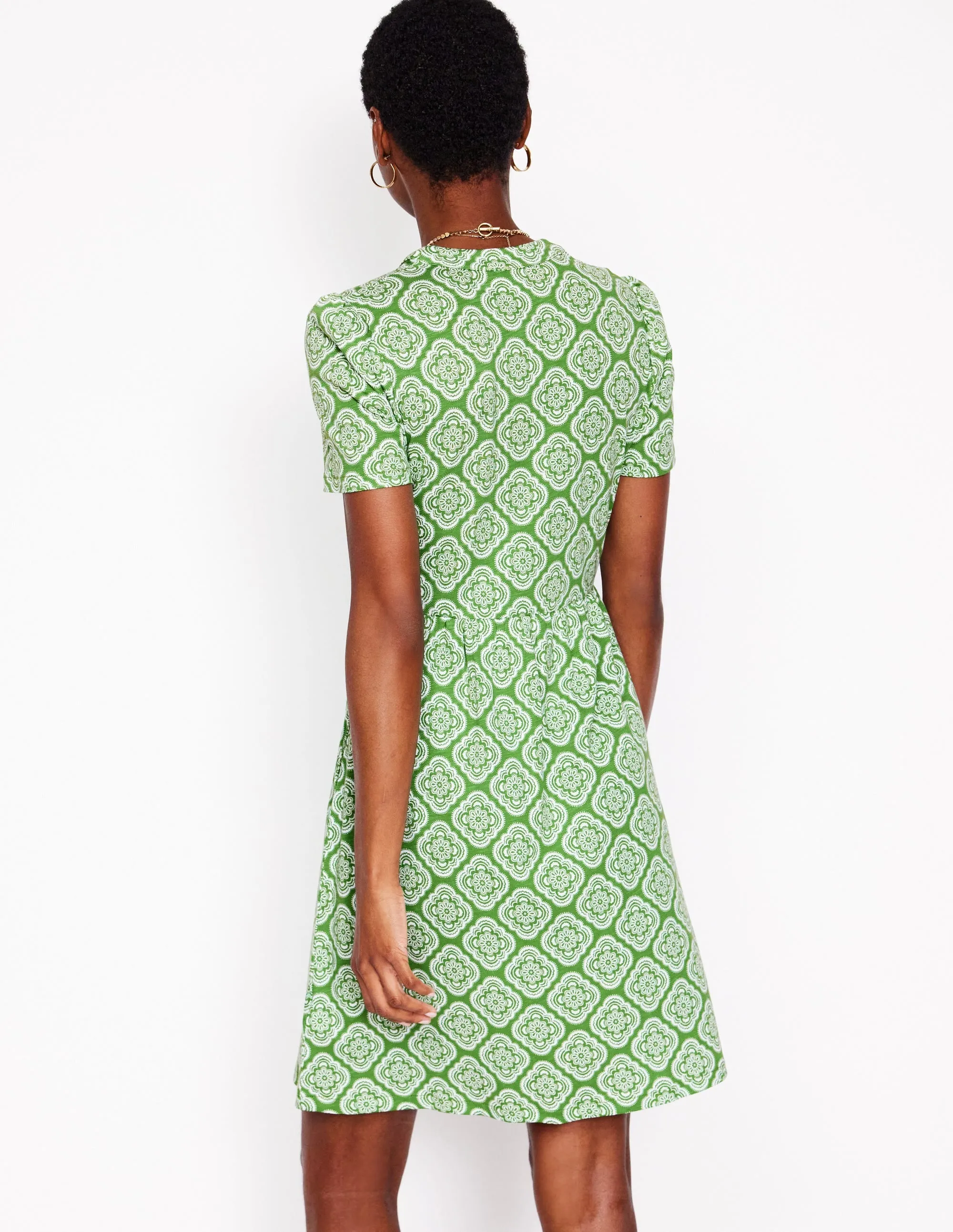 Naomi Short Sleeve Dress-Paradise Green, Botanic Blush