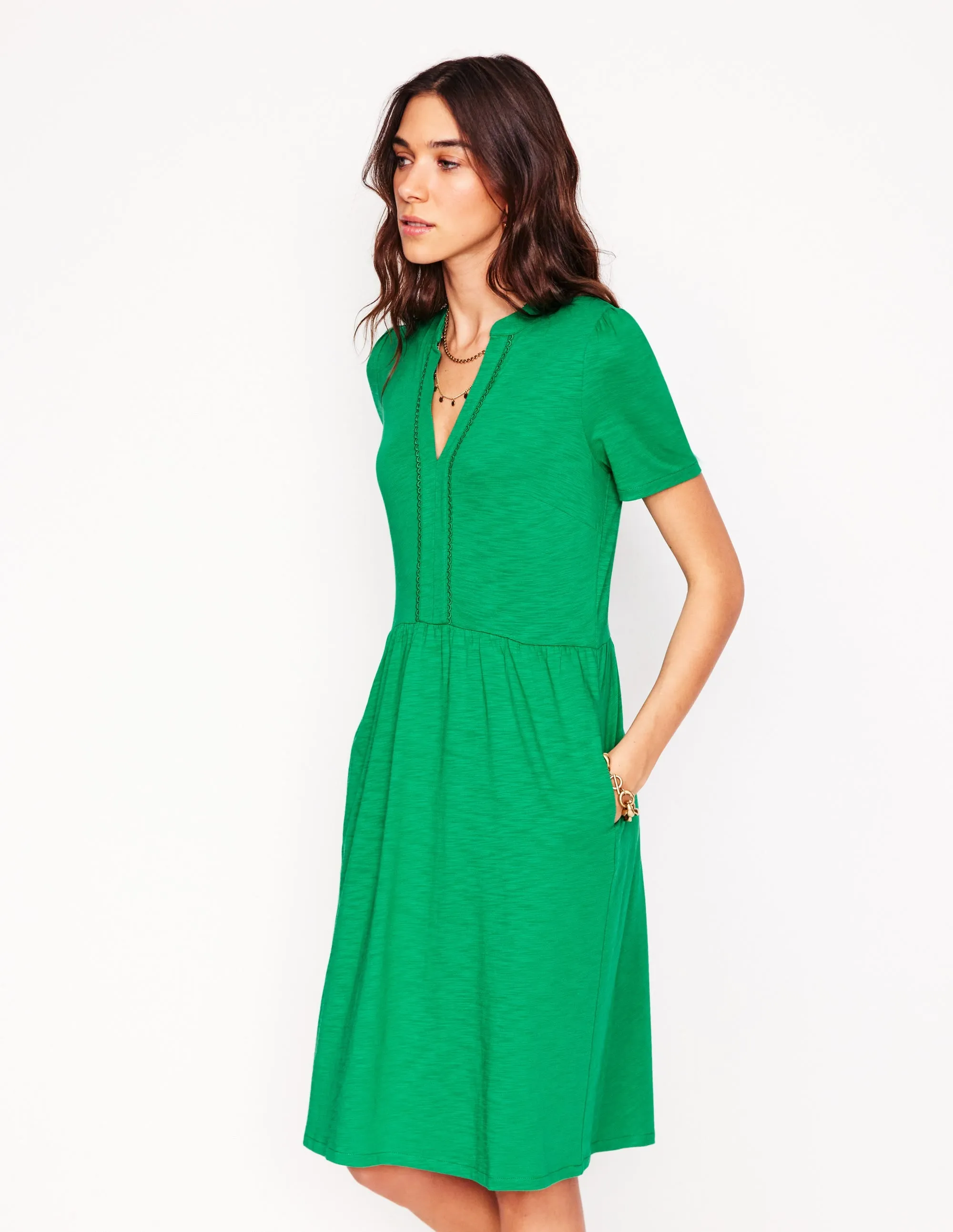 Naomi Short Sleeve Dress-Teal Stamp