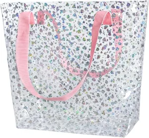ONEART 2 Pieces Hot pink Clear Tote Bags, Waterproof Seethrough Bag Vinyl Handle Bag, Transparent Tote Bag for Women