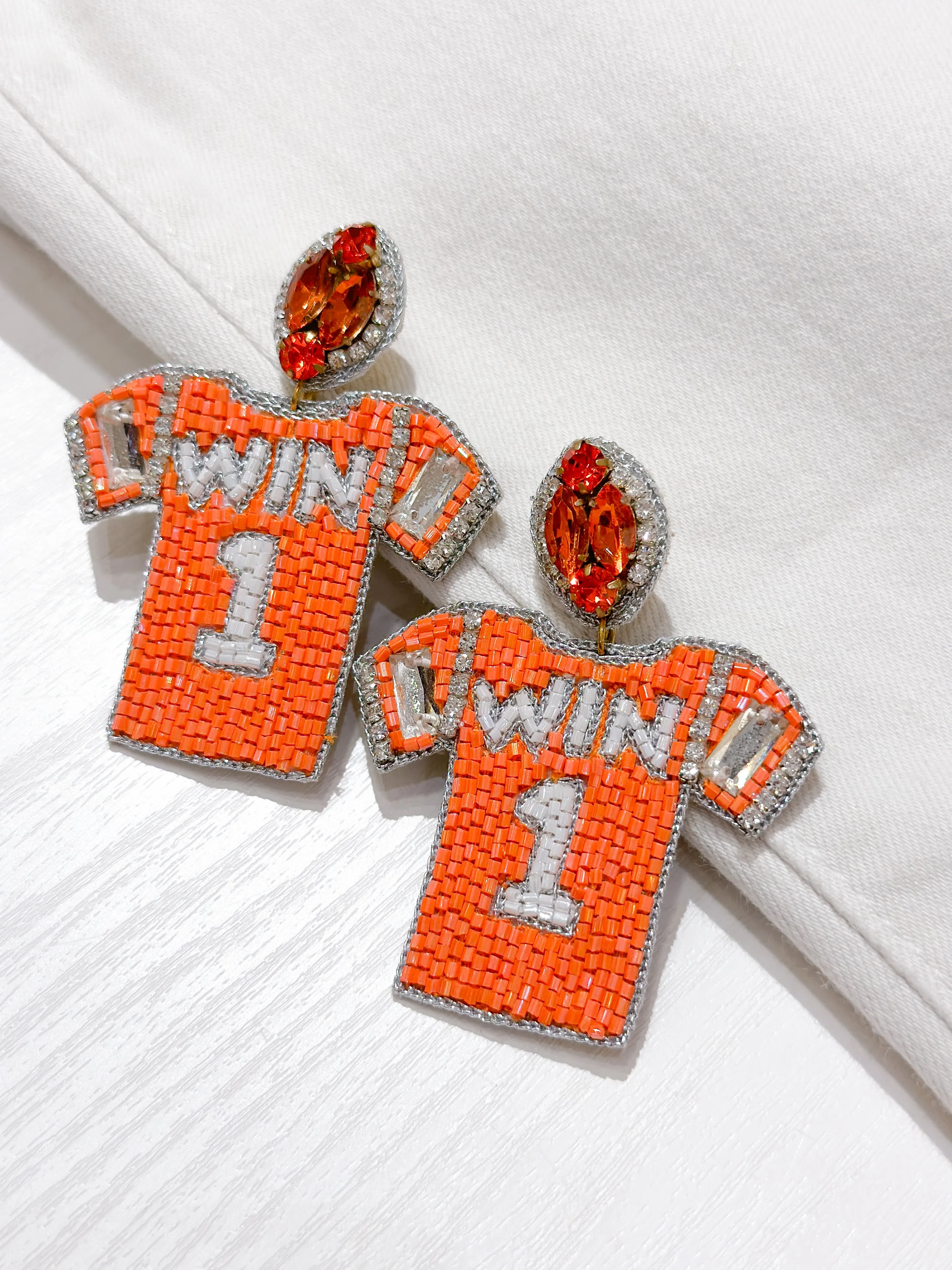 Orange Jersey Beaded Earrings