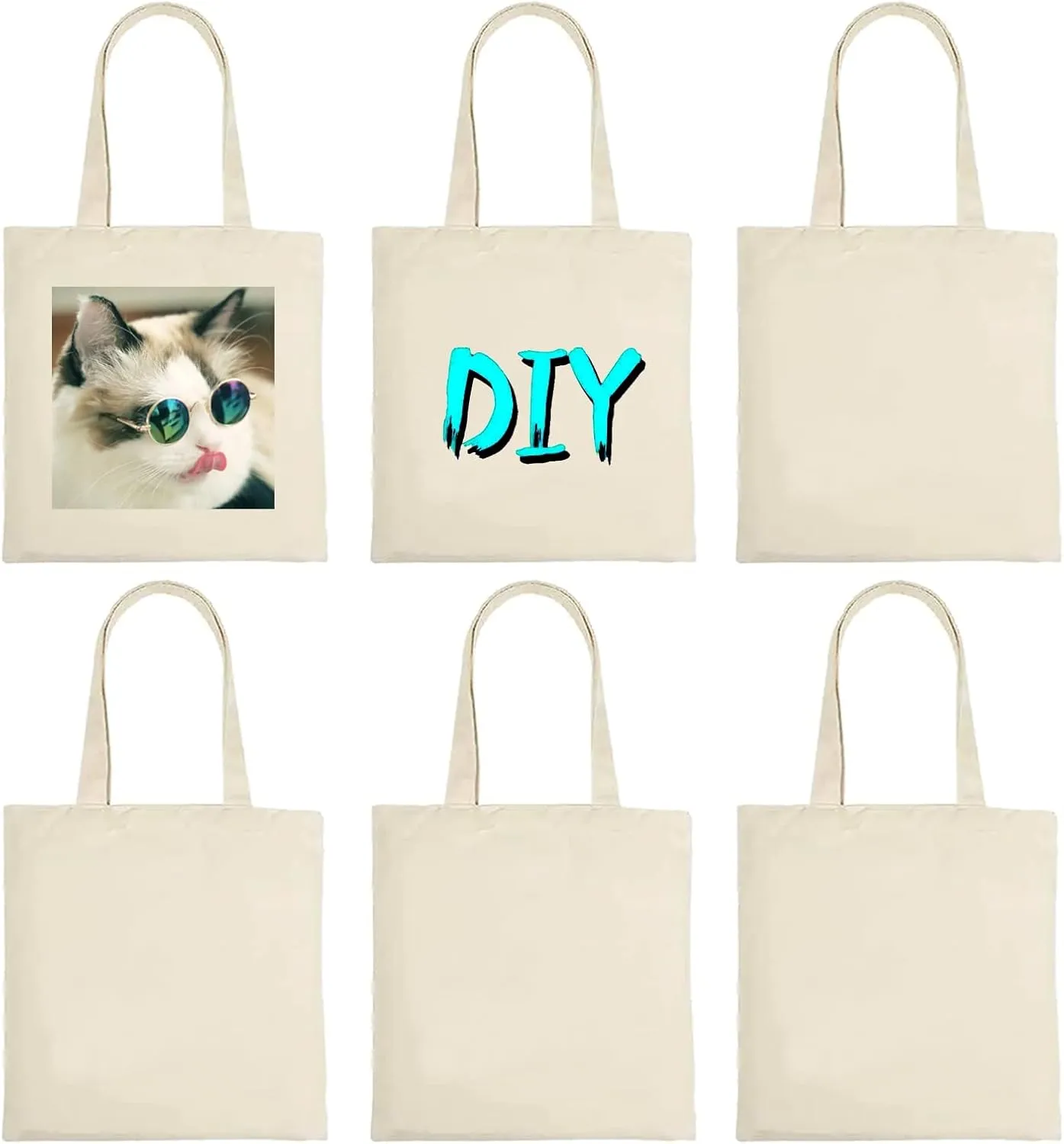 ORJ 6 PCS 15 x 16 Inch Blank Canvas Tote Bags for sublimation, DIY customization blank polyester tote bags