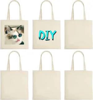 ORJ 6 PCS 15 x 16 Inch Blank Canvas Tote Bags for sublimation, DIY customization blank polyester tote bags