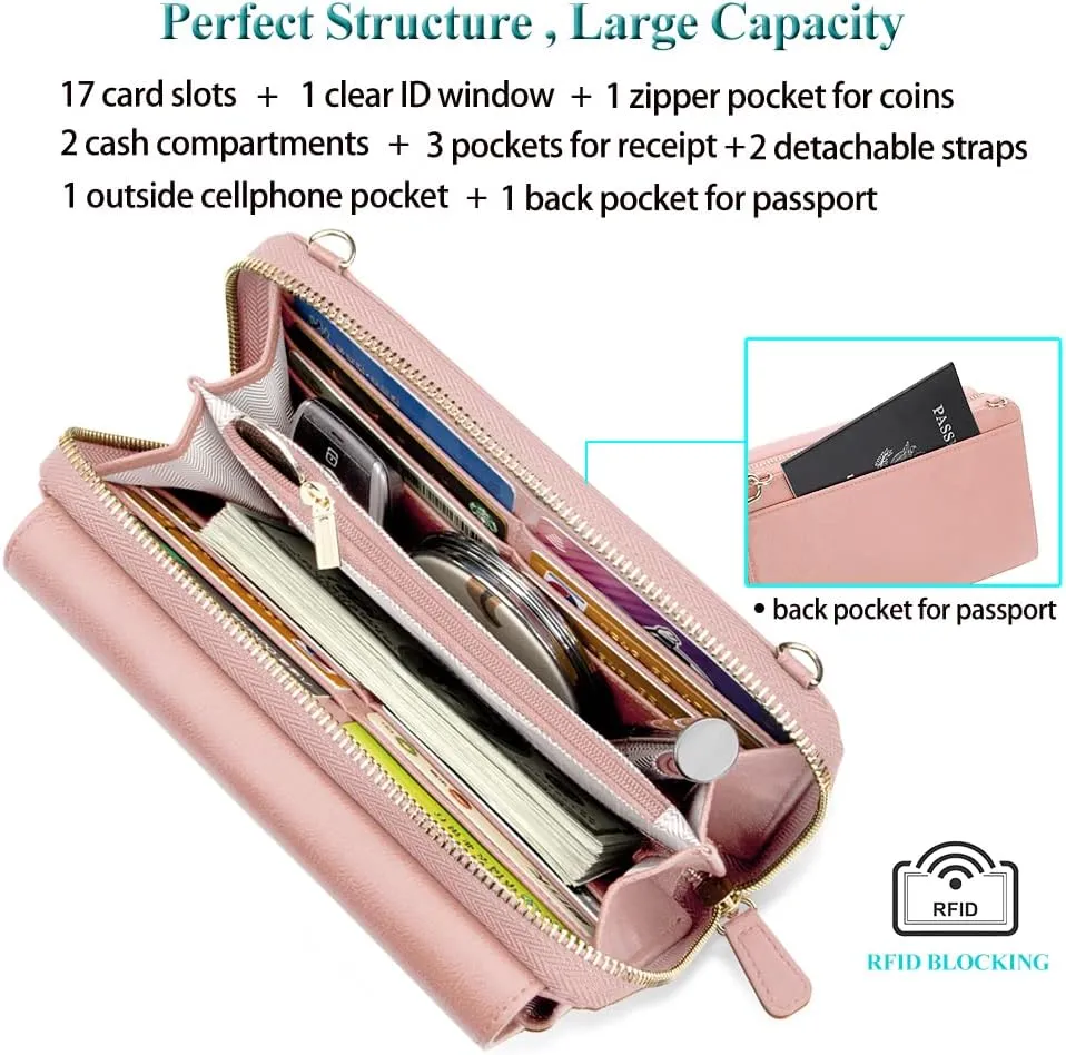 Peacocktion Crossbody Wristlet Wallets for Women RFID Vegan Leather Cross Body Cell Phone Purses with Zipper