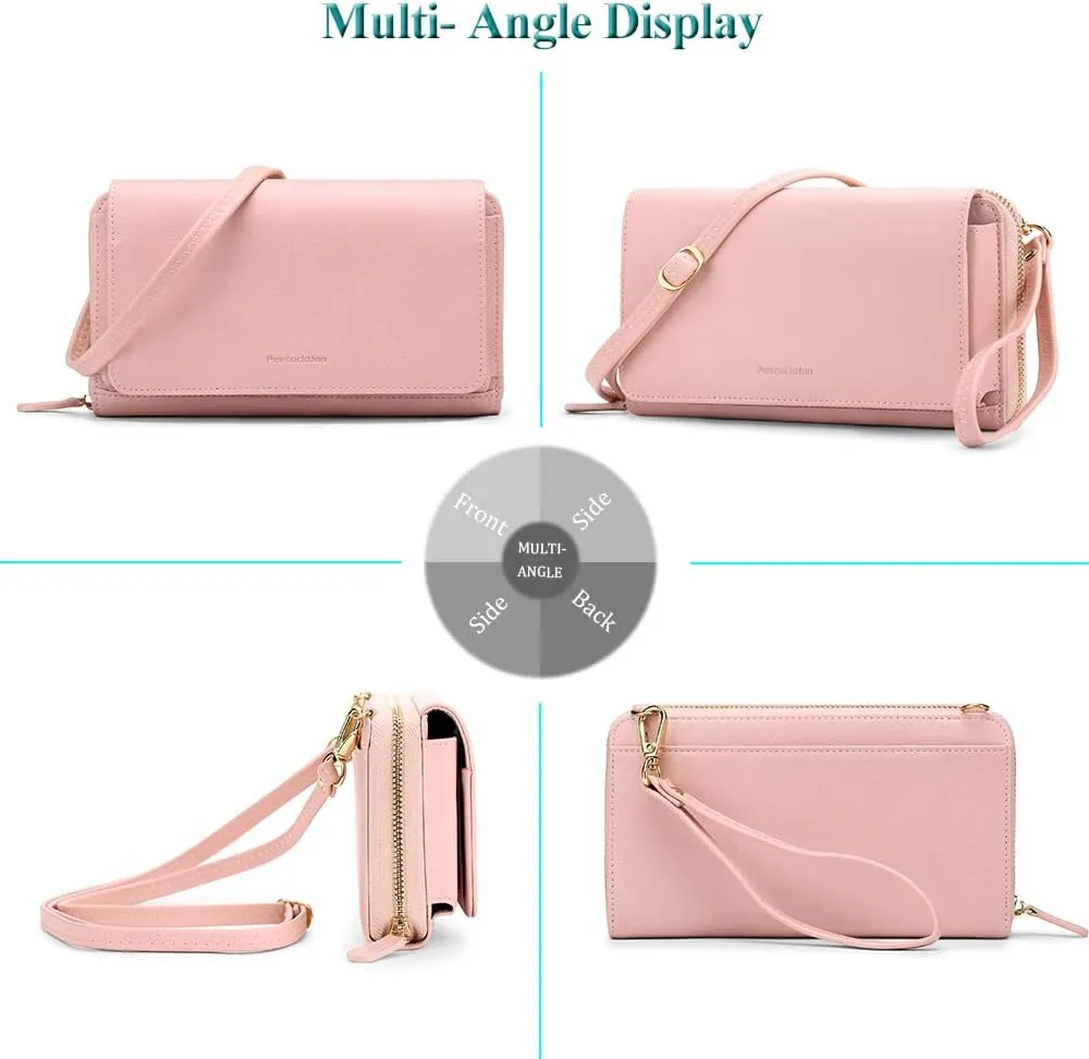 Peacocktion Crossbody Wristlet Wallets for Women RFID Vegan Leather Cross Body Cell Phone Purses with Zipper