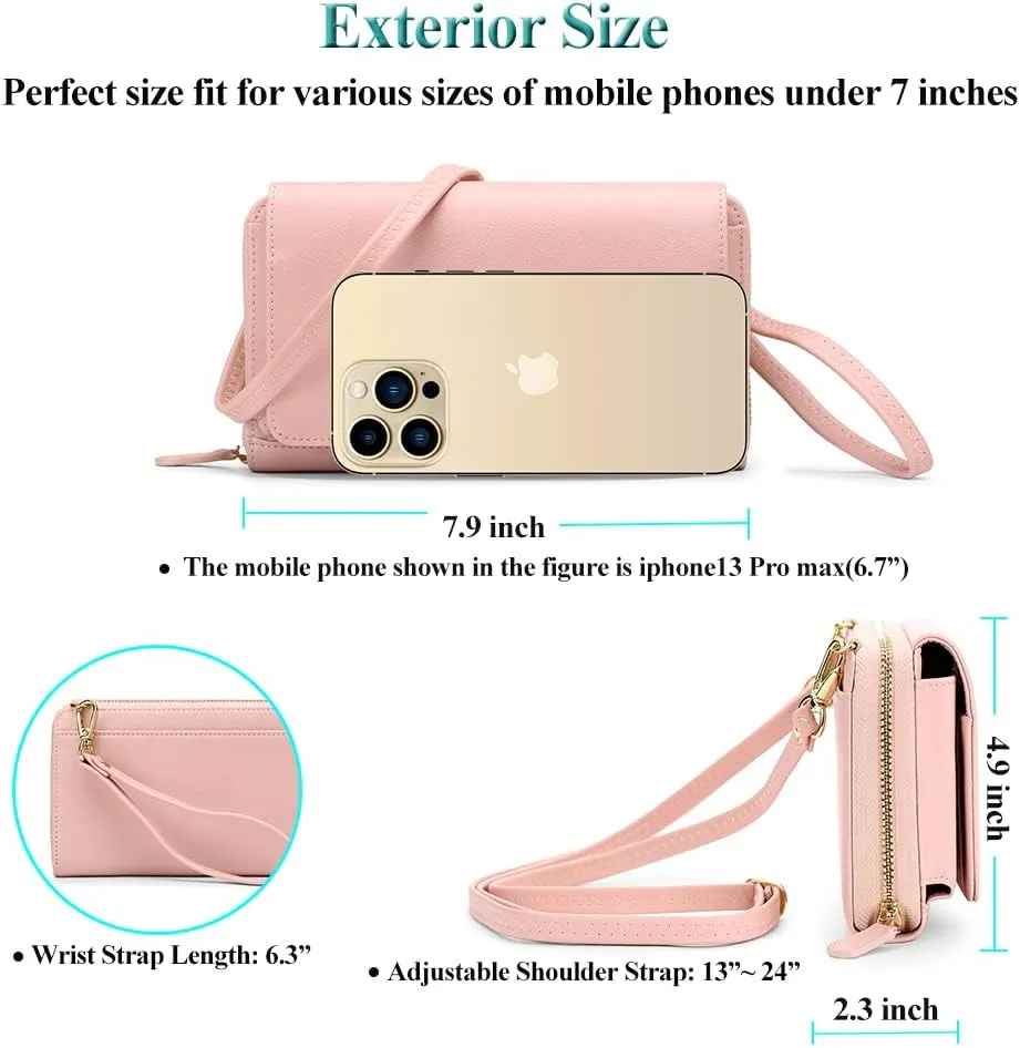 Peacocktion Crossbody Wristlet Wallets for Women RFID Vegan Leather Cross Body Cell Phone Purses with Zipper