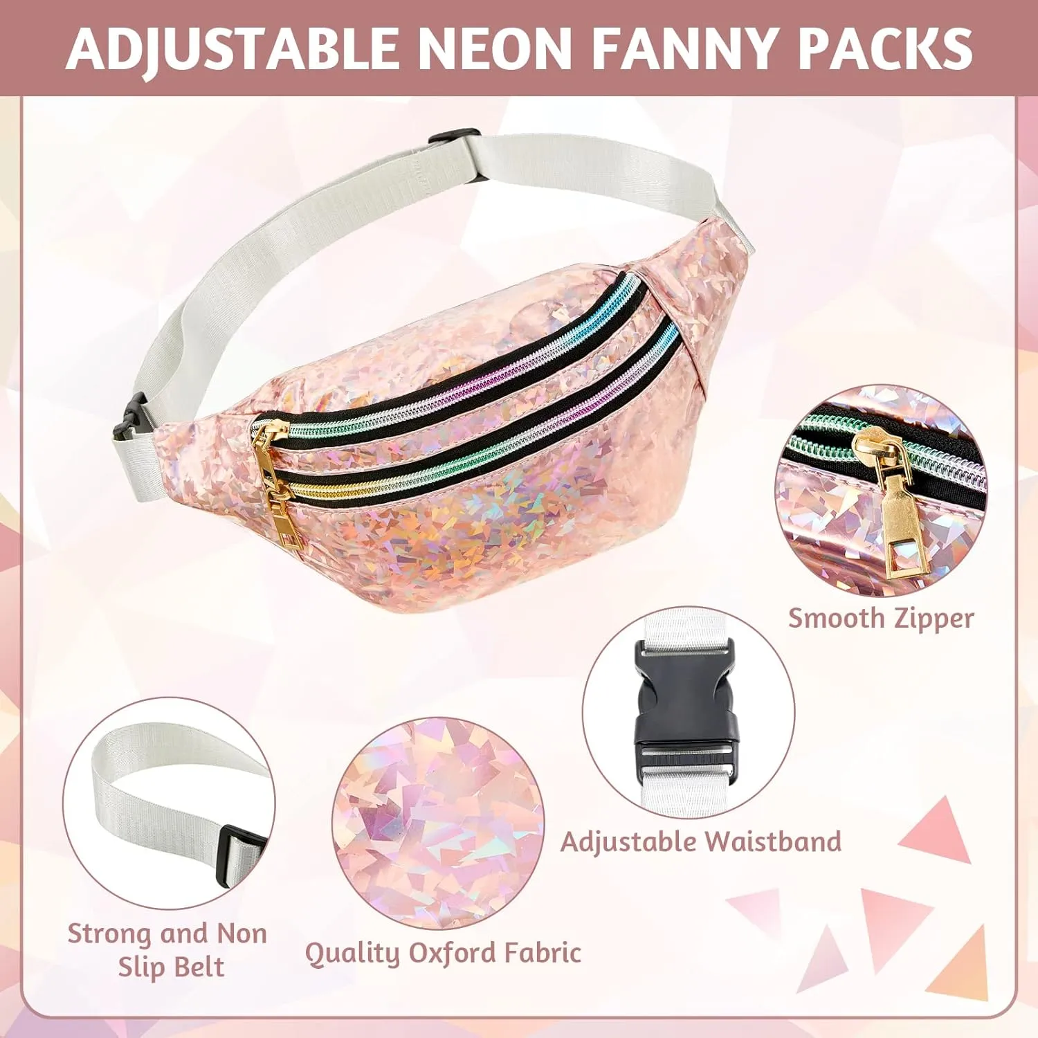 Saintrygo 7 Pack Bachelorette Fanny Pack Holographic Fanny Pack Bride Bridesmaid Waist Bag for Wedding Bachelorette Party(Silver, Champagne)