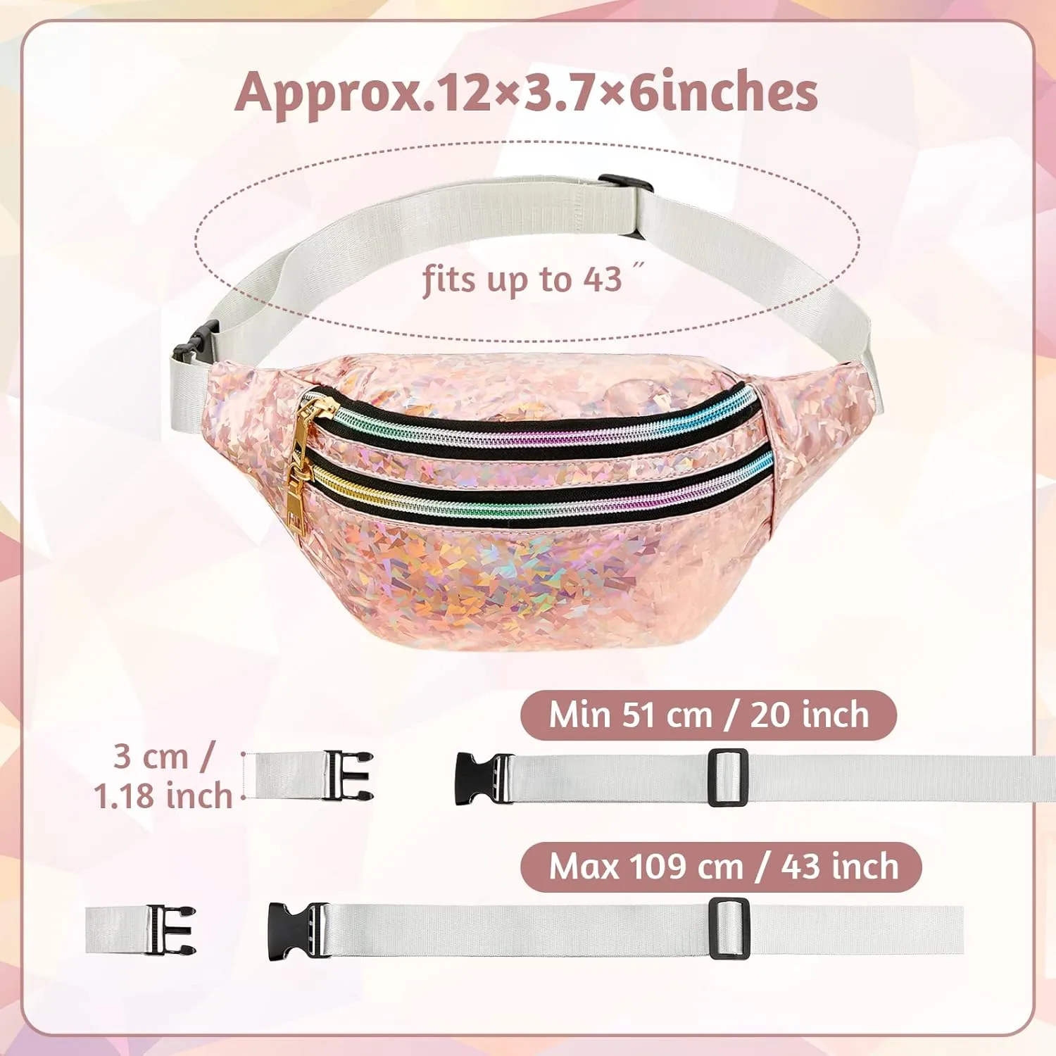 Saintrygo 7 Pack Bachelorette Fanny Pack Holographic Fanny Pack Bride Bridesmaid Waist Bag for Wedding Bachelorette Party(Silver, Champagne)