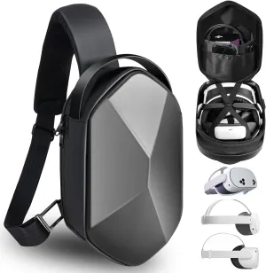 SARLAR Travel Carrying Case for Oculus Meta Quest 3S/Quest 3/Quest 2 VR Headset and Controller Accessories, Large Space Hard Case Fits BOBOVR/Kiwi Design Battery Head Strap, Crossbody Sling Bag