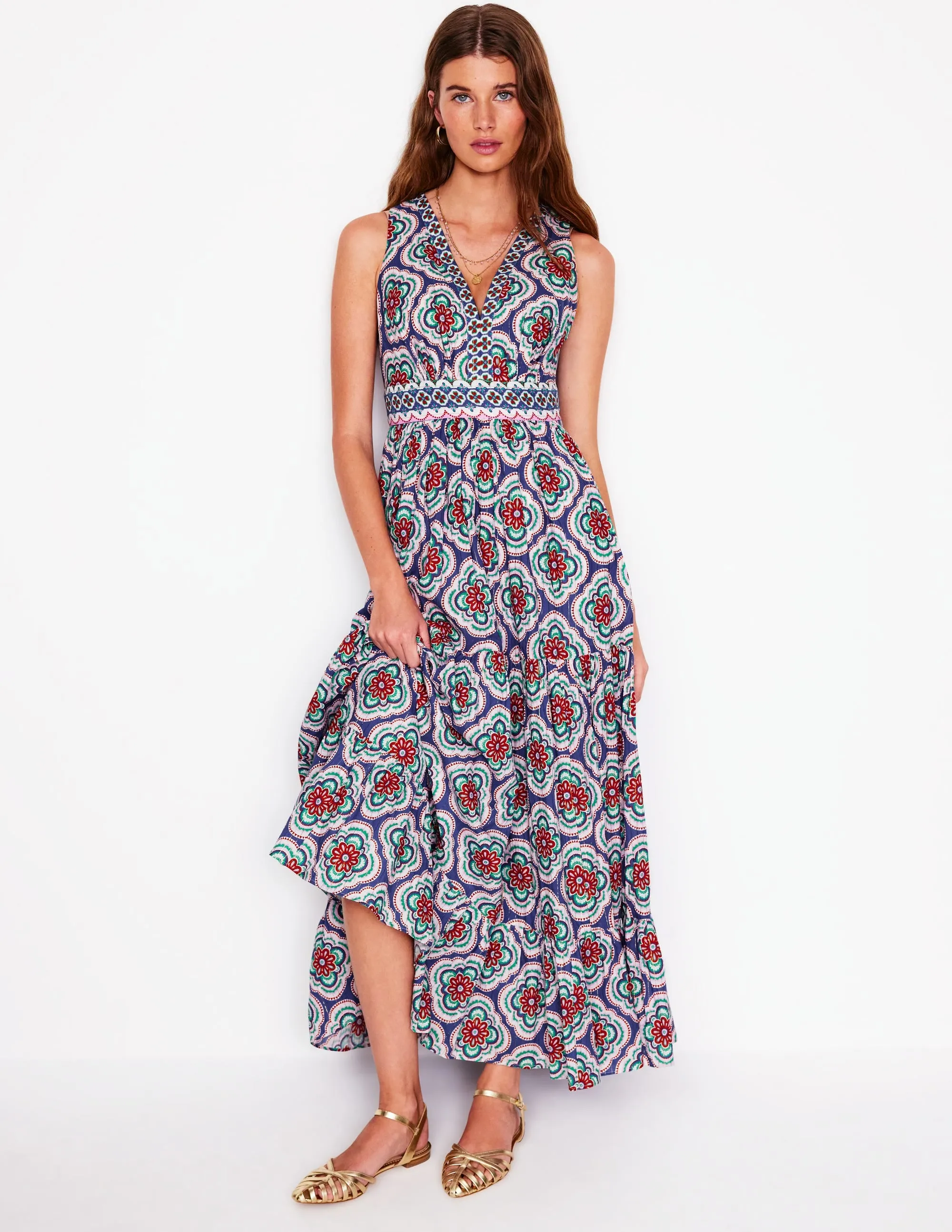 Serena Cotton Tie Maxi Dress-Bright Blue, Botanic Blush