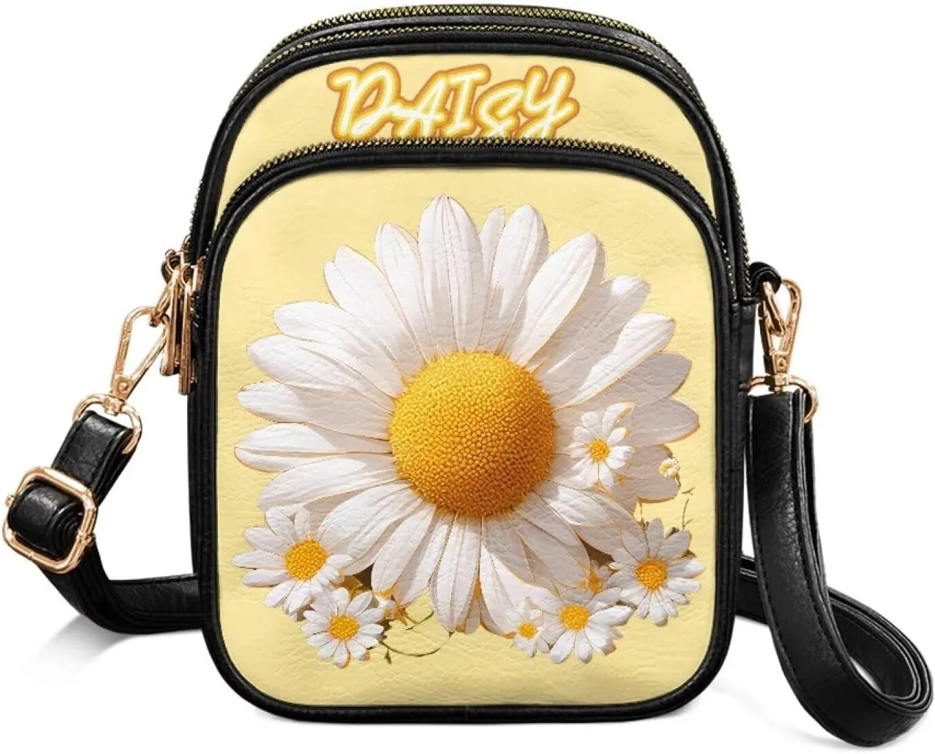 Small Crossbody Bags for Women, Daisy Sunflowers Cross Over Purse PU Leather Shoulder Handbags for Travel, Work