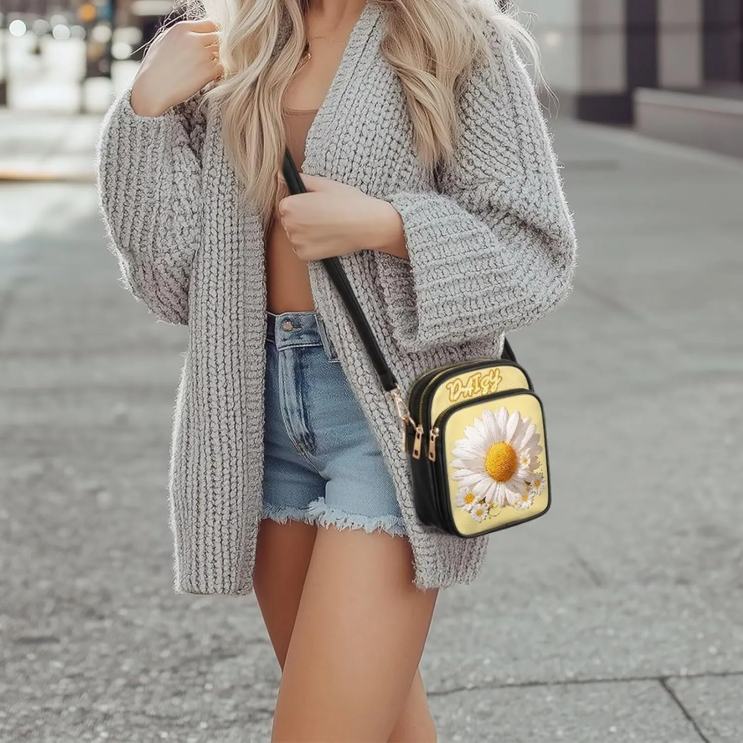 Small Crossbody Bags for Women, Daisy Sunflowers Cross Over Purse PU Leather Shoulder Handbags for Travel, Work