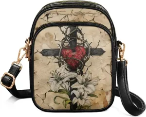 Small Crossbody Bags for Women, Daisy Sunflowers Cross Over Purse PU Leather Shoulder Handbags for Travel, Work